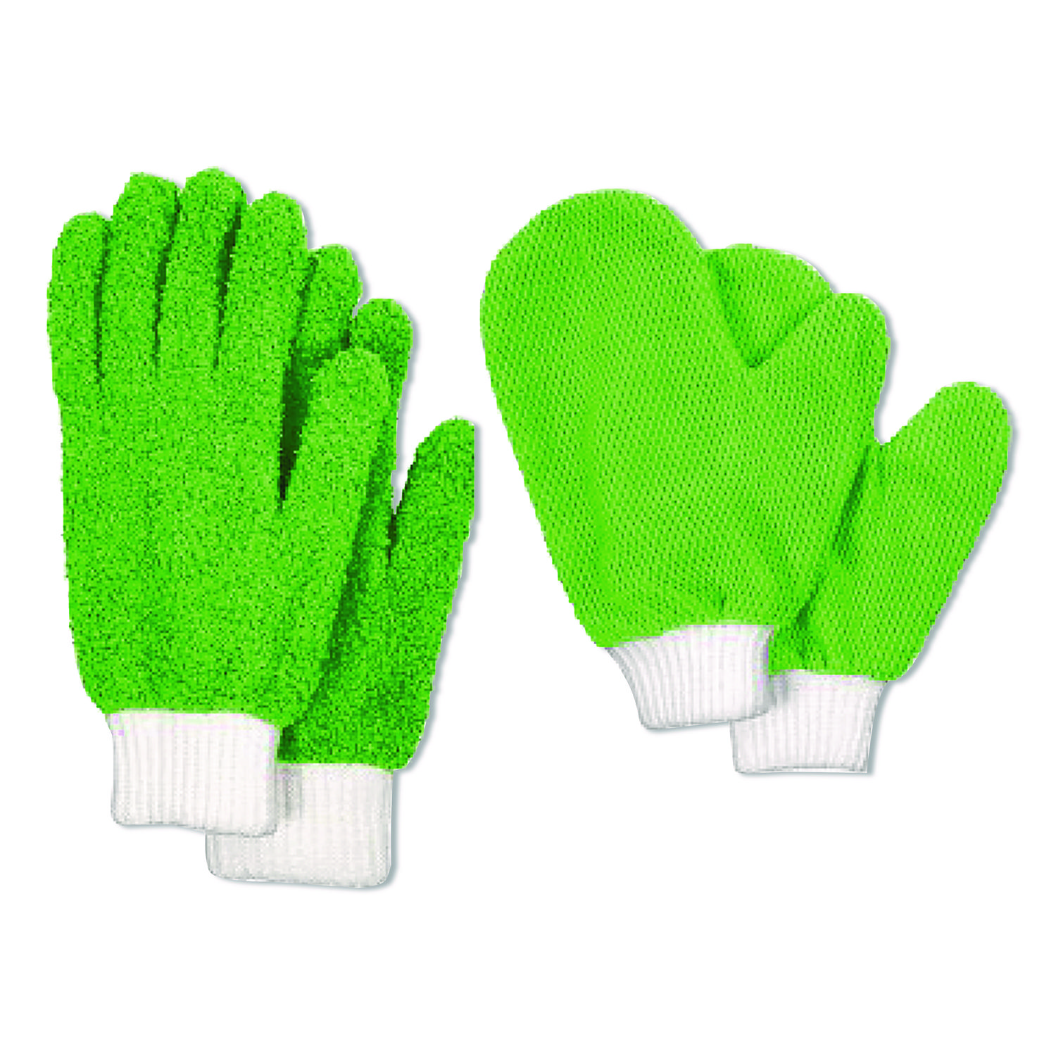 Microfiber Dusting Gloves and Mitts, Green with White Cuffs, 2 Gloves, 2 Mitts