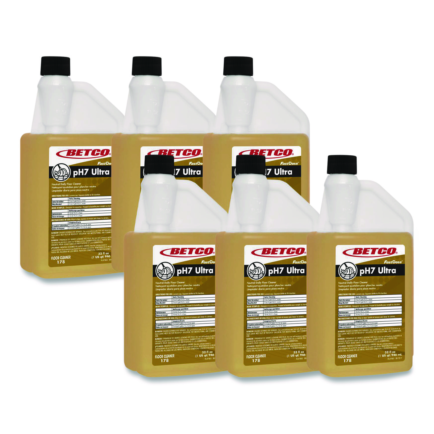 pH7 Ultra Floor Cleaner, Lemon Scent, 32 oz Bottle, 6/Carton