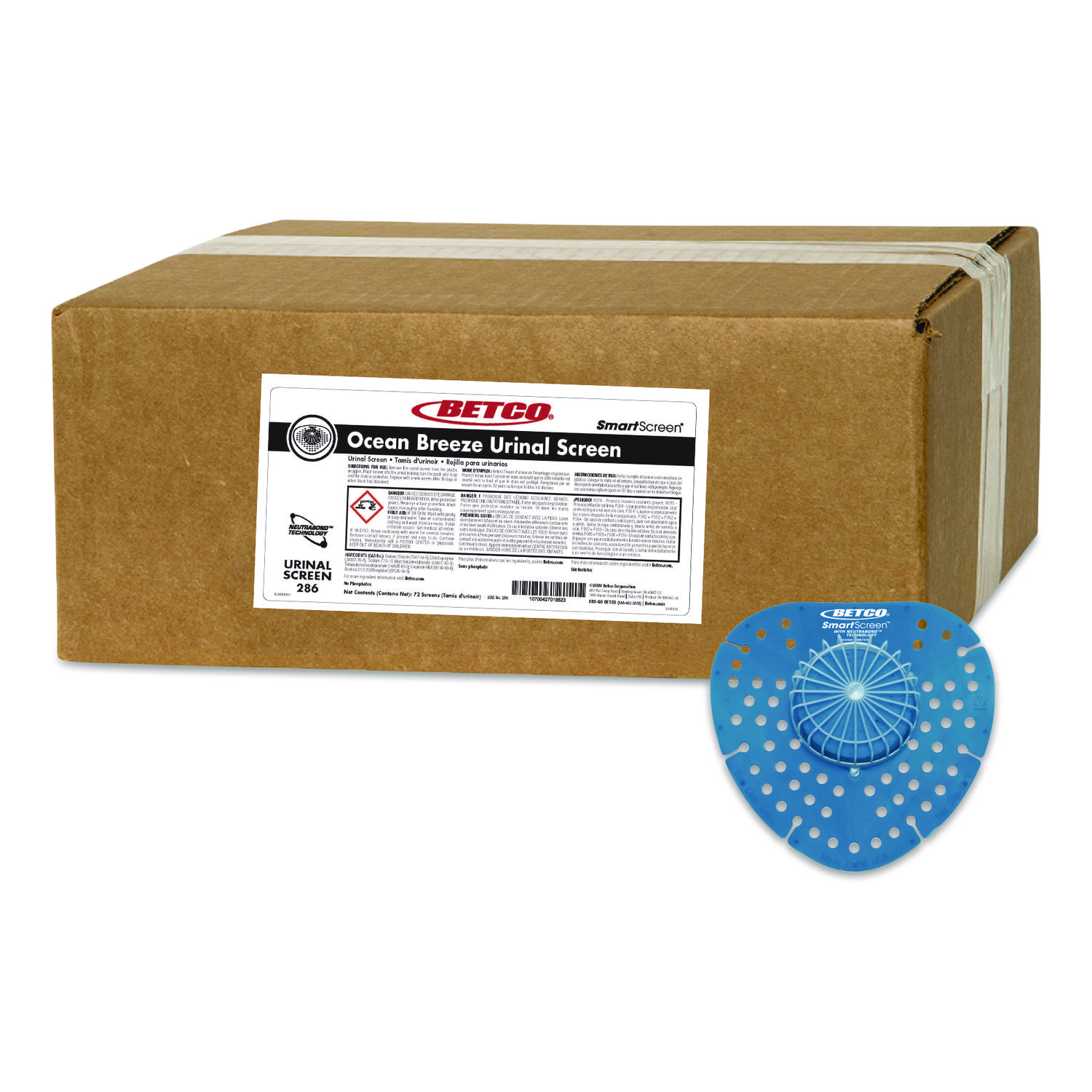 SmartSCREEN Urinal Screen, Ocean Breeze Scent, Blue, 1 lb, 72/Carton