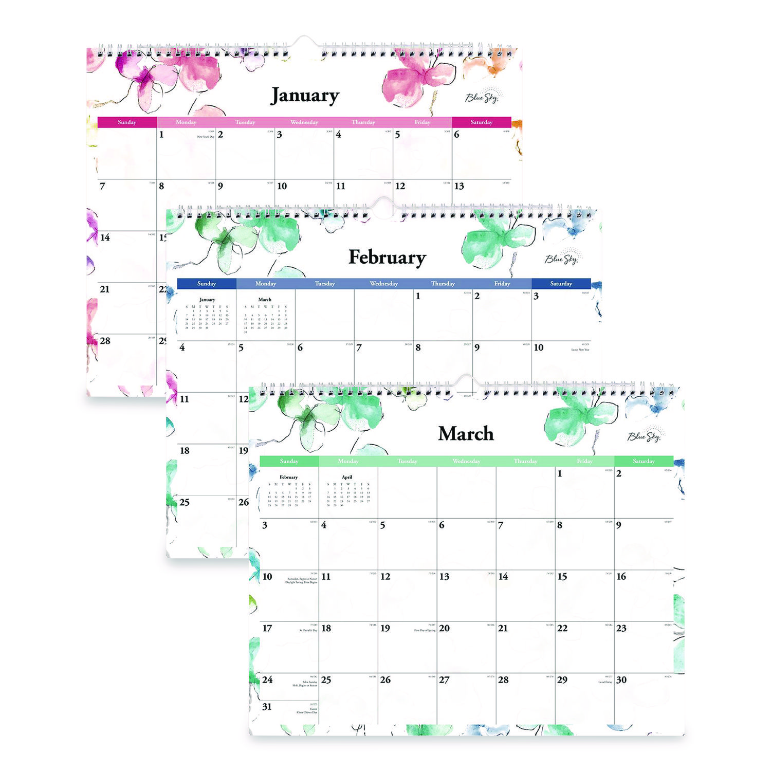 Lindley Monthly Wall Calendar, Floral Artwork, 15 x 12, White/Pink/Red Sheets, 12-Month (Jan to Dec): 2026