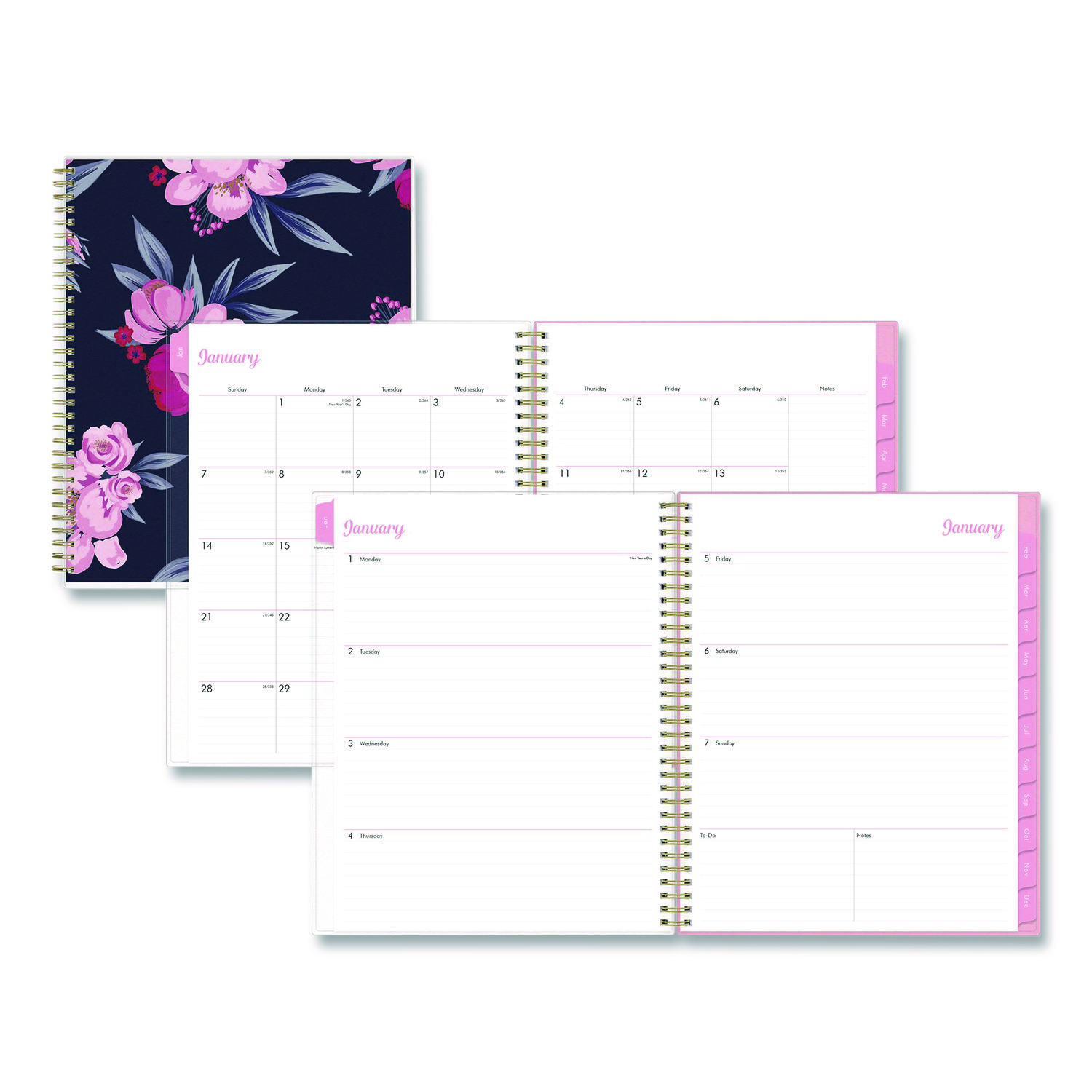 Mimi Pink Weekly/Monthly Planner, Floral Artwork, 11 x 8.5, Pink/Blue/Rose Cover, 12-Month (Jan to Dec): 2026