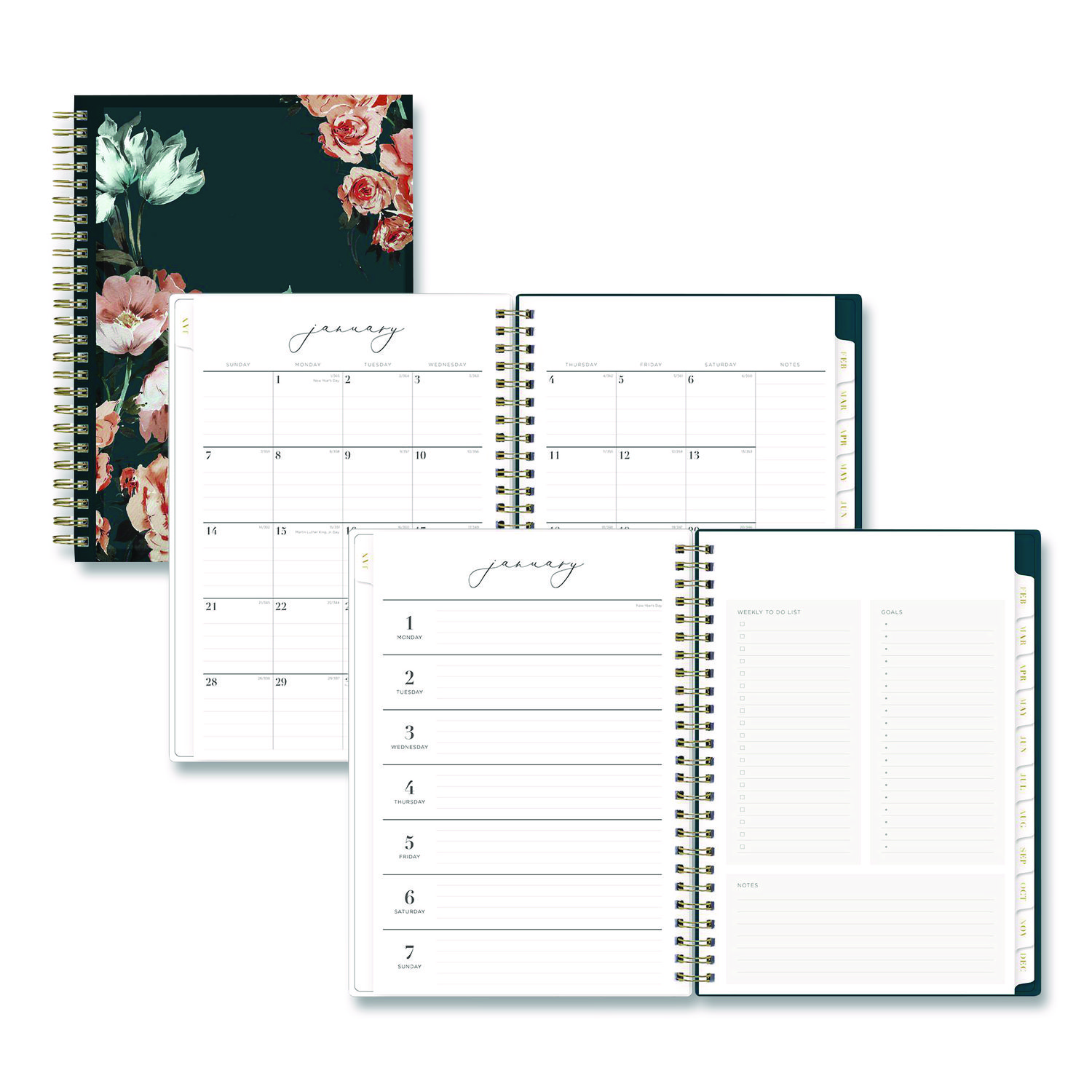 Life Note-It Dania Weekly/Monthly Planner, Floral Artwork, 8.63 x 5.88, Teal/Pink/Blue Cover, 12-Month (Jan to Dec): 2026