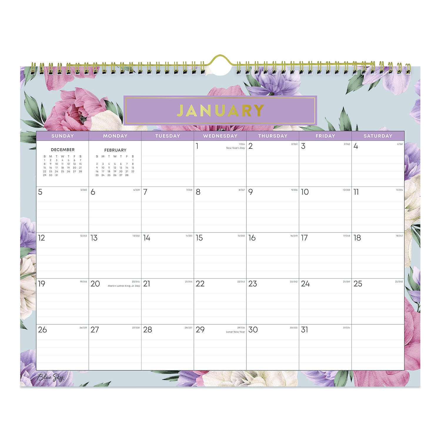 Tula Monthly Wall Calendar, Floral Artwork, 15 x 12, White/Multicolor Sheets, 12-Month (Jan to Dec): 2026