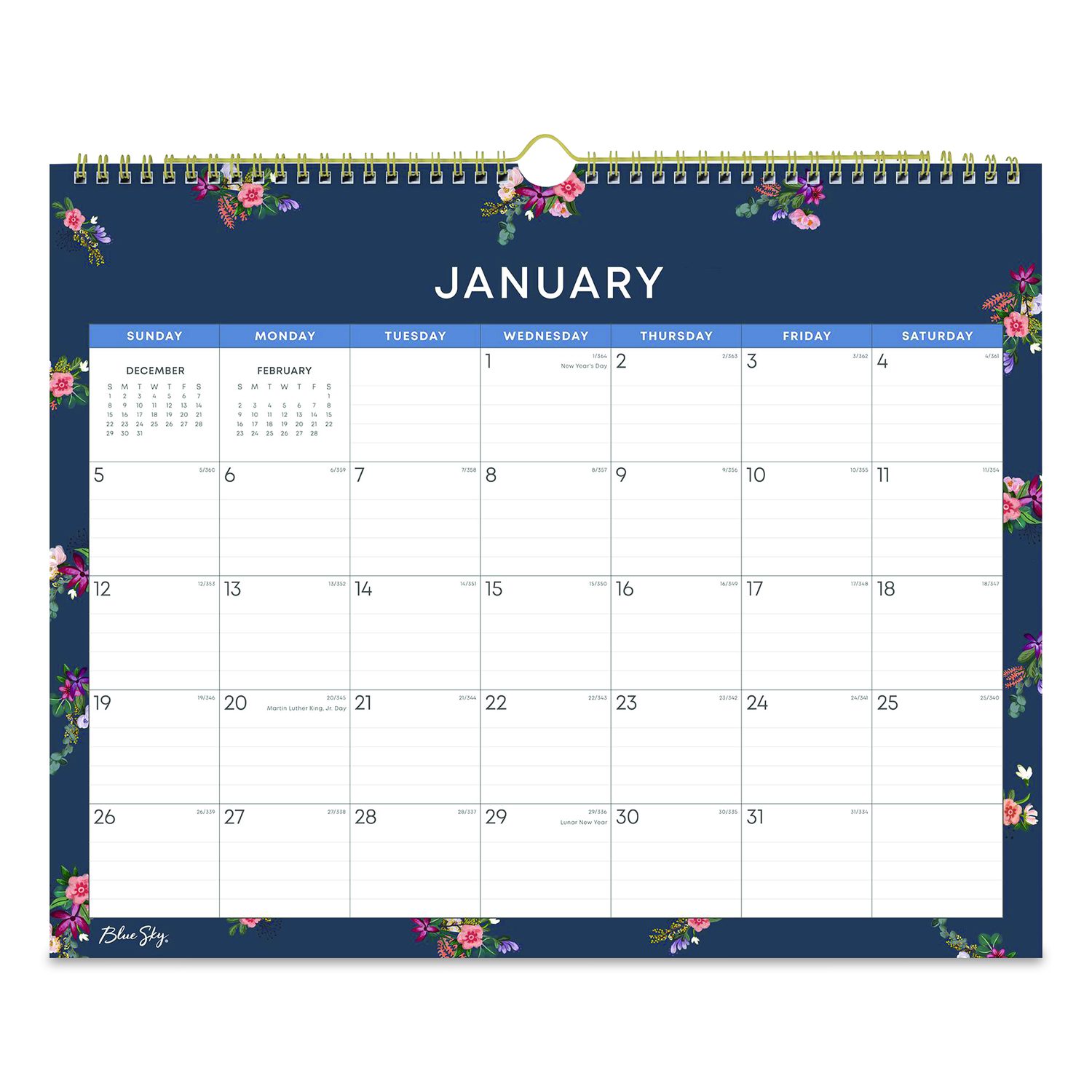 Ashlyn Monthly Wall Calendar, Floral Artwork, 15 x 12, White/Blue/Pink Sheets, 12-Month (Jan to Dec): 2026