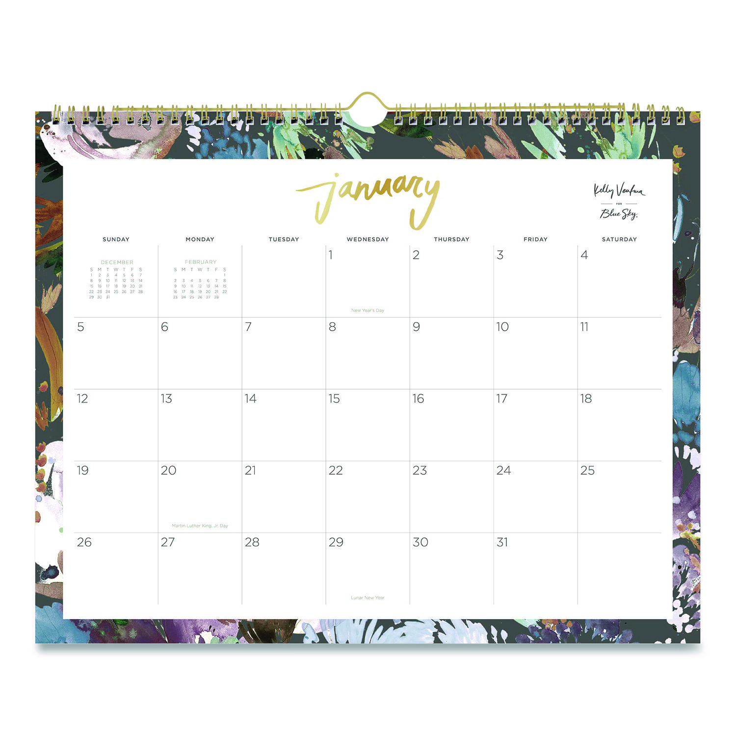 Midnight Garden Monthly Wall Calendar, 15 x 12, Floral Artwork, White/Multicolor Sheets, 12-Month (Jan to Dec): 2026