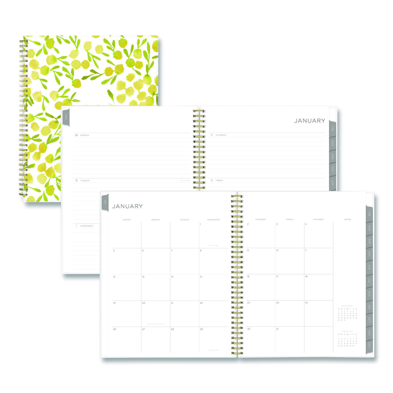 Mimosa Weekly/Monthly Planner, 11 x 8.5, Floral Artwork, Yellow/Green/White Cover, 12-Month (Jan to Dec): 2026