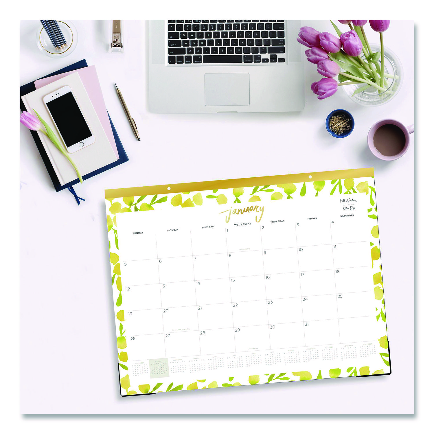 Blue Sky 2025 Monthly Desk Pad Calendar, January 2025 - December 2025