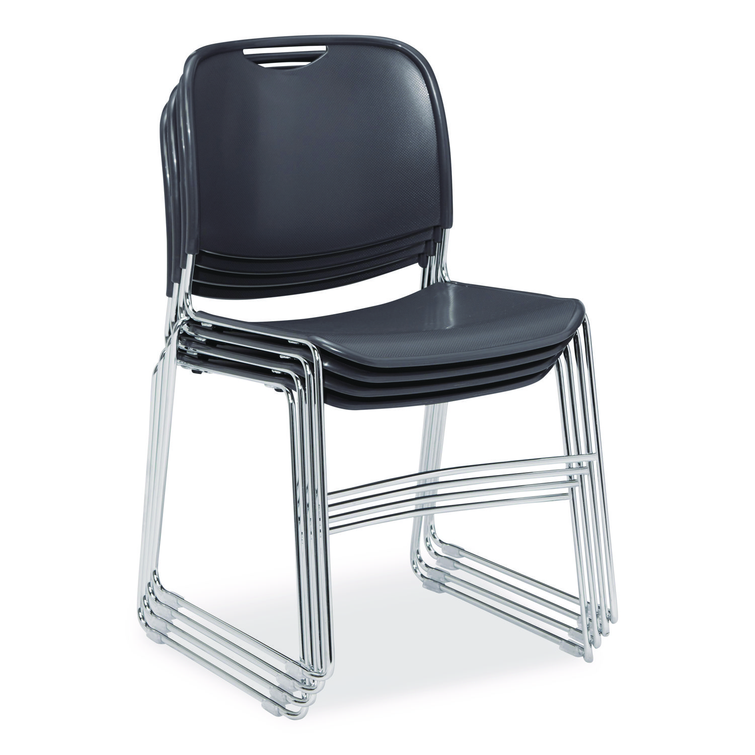 8500 Series Ultra-Compact Plastic Stack Chair, Supports Up to 500 lbs, 17" Seat Height, Gray Seat/Back, Chrome Base, 4/Carton