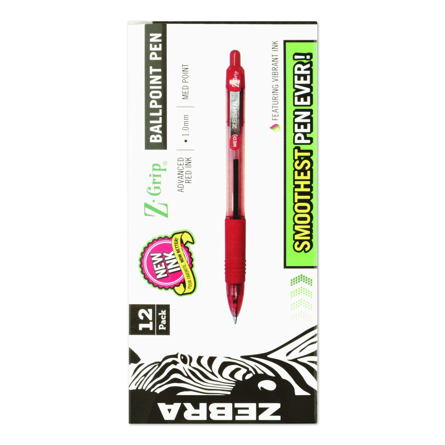 Zebra Pen Z-Grip Kugelschreiber – 12 Stück, 1.0 Mm Mittelspitze, Rot, Mit Weichem Grip