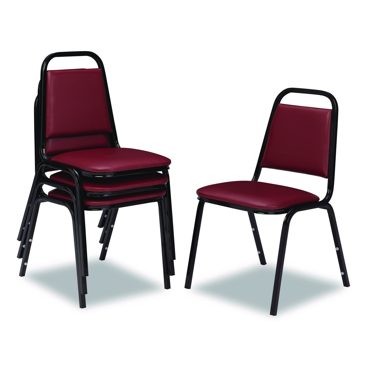 9100 Series Vinyl Upholstered Stack Chair, Supports Up to 300 lbs, 18" Seat Height, Burgundy Seat/Back, Black Base, 4/Carton