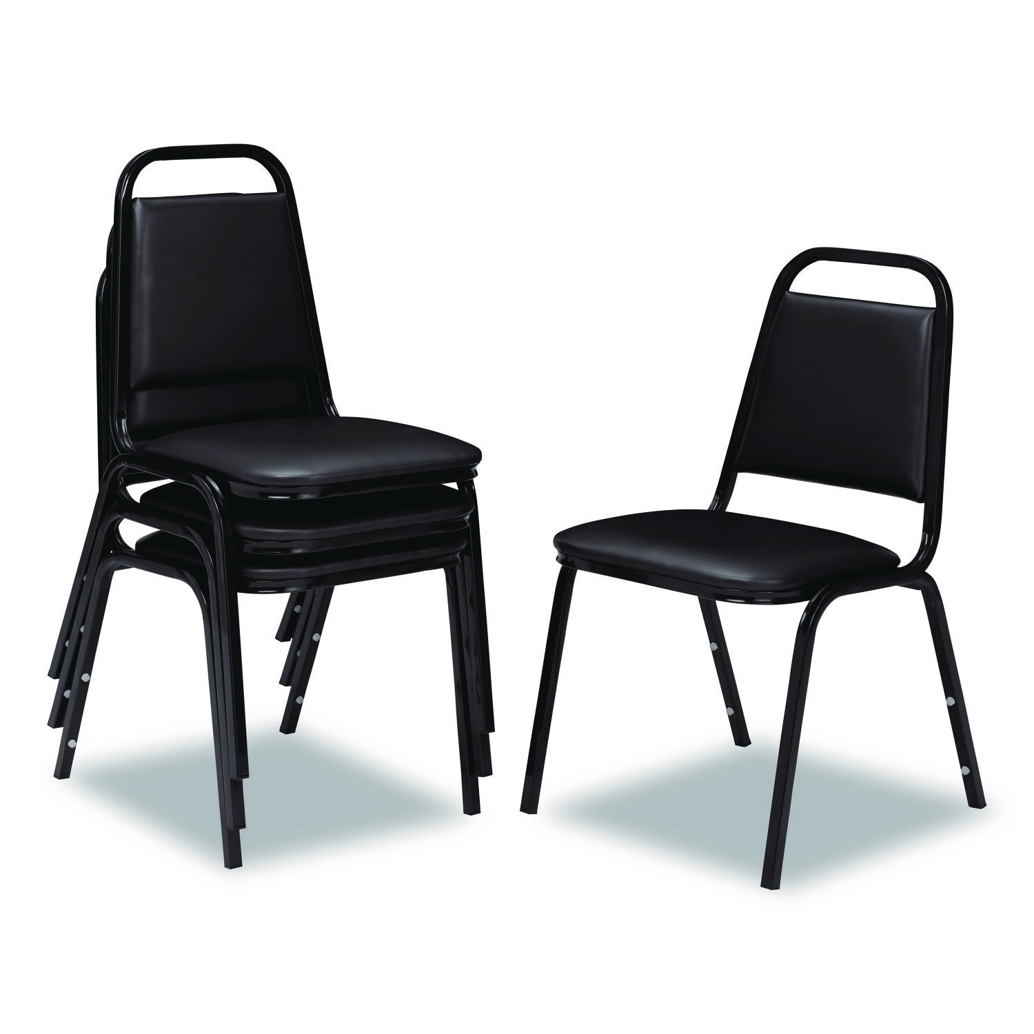 9100 Series Vinyl Upholstered Stack Chair, Supports Up to 300 lbs, 18" Seat Height, Black Seat/Back/Base, 4/Carton