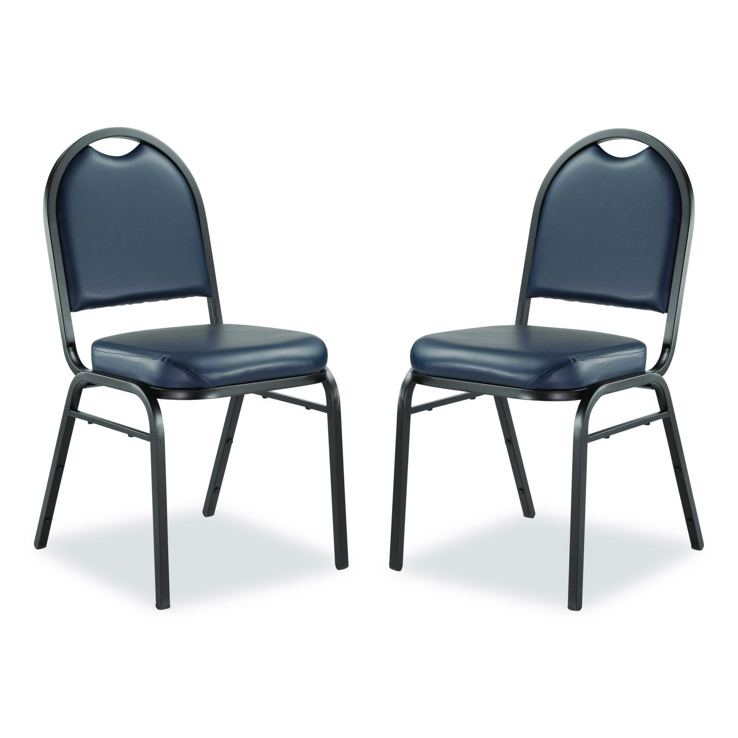 9200 Series Premium Upholstered Stack Chair, Vinyl, Supports 500 lb, 19" Seat Ht, Midnight Blue Seat/Back, Black Base,2/Pack