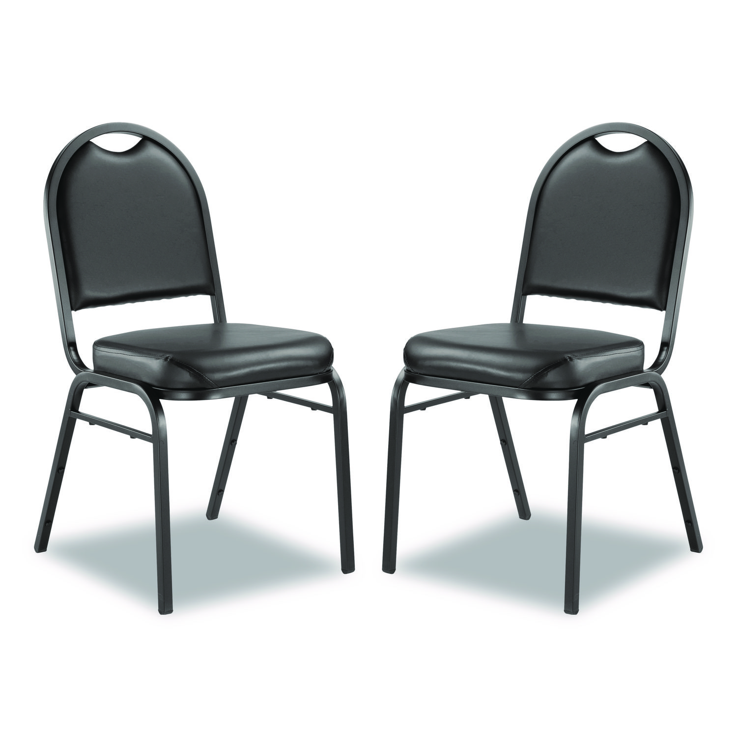 9200 Series Premium Upholstered Stack Chair, Vinyl, Supports Up to 500 lb, 19" Seat Height, Black Seat/Back, Black Base, 2/PK