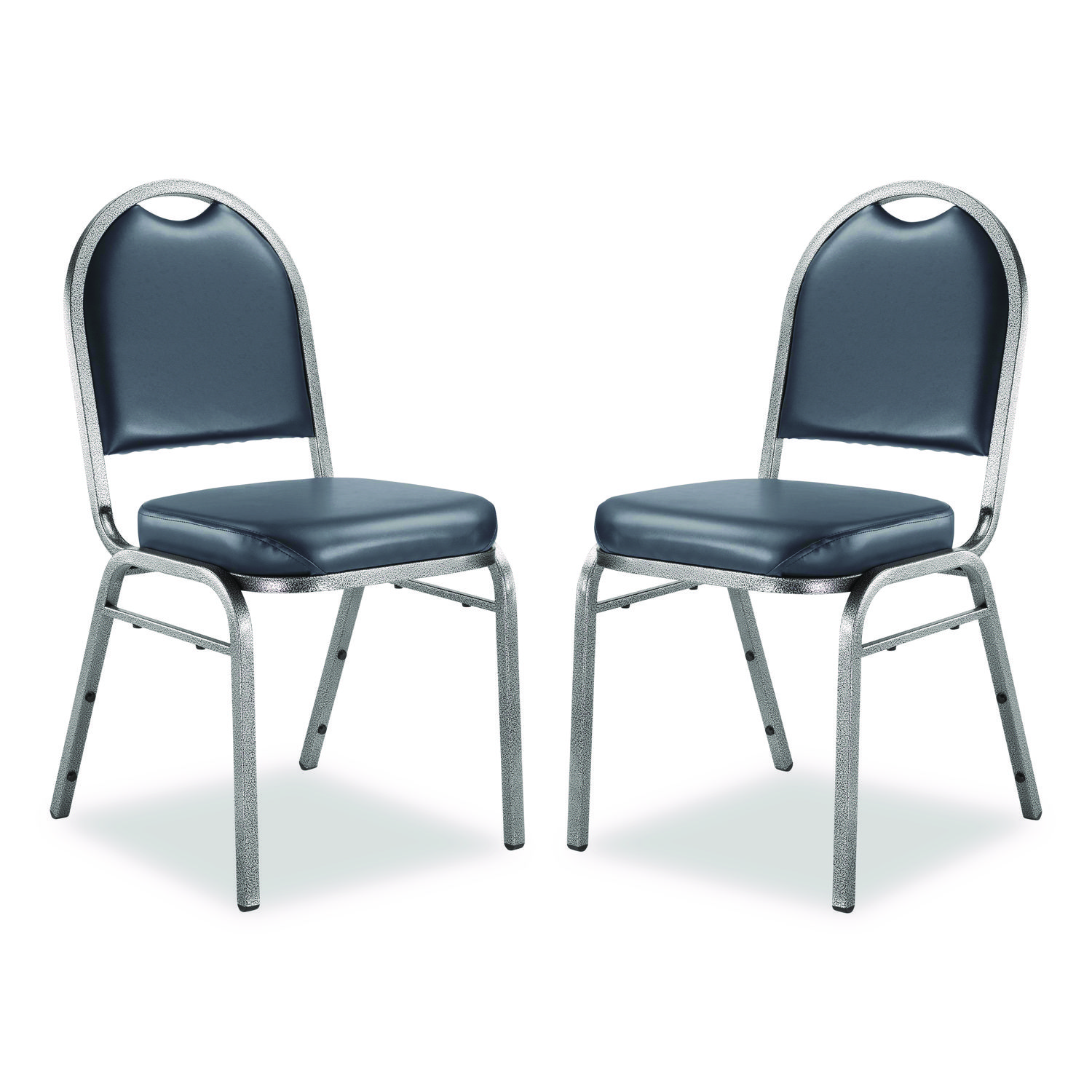 9200 Series Premium Upholstered Stack Chair, Vinyl, Supports 500 lb, 19" Seat Ht, Midnight Blue Seat/Back, Silver Base, 2/PK