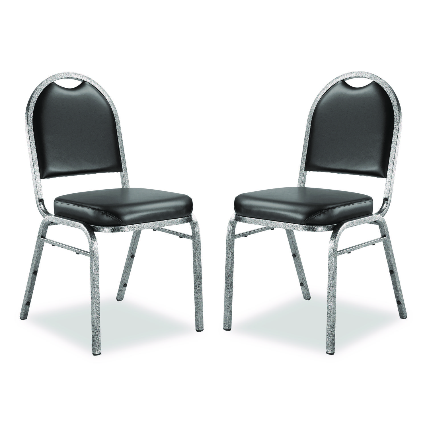 9200 Series Premium Upholstered Stack Chair, Vinyl, Supports Up to 500 lb,19" Seat Height, Black Seat/Back, Silver Base, 2/PK