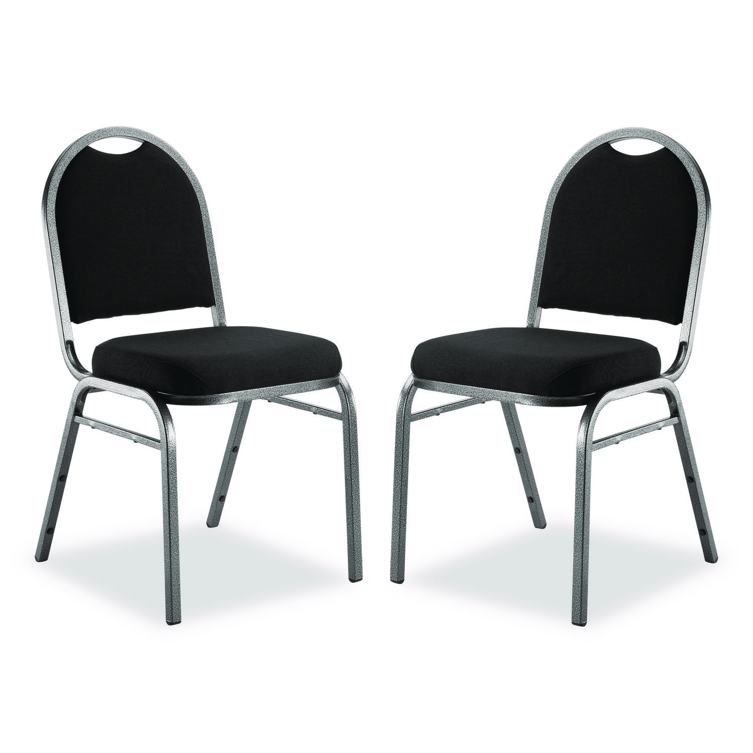 9200 Series Premium Upholstered Stack Chair, Fabric, Supports 500 lb, 19" Seat Ht, Ebony Black Seat/Back, Silver Base, 2/PK