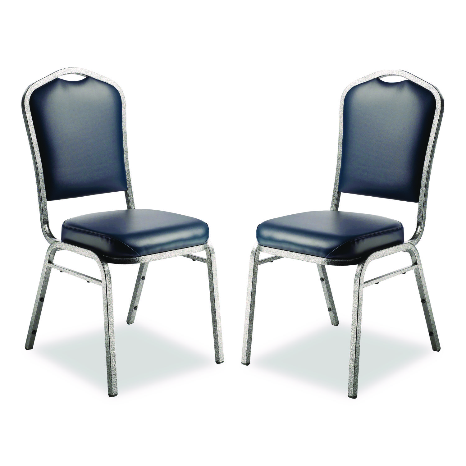 9300 Series Deluxe Upholstered Stack Chair, Vinyl, Supports 500 lb, 19" Seat Ht, Midnight Blue Seat/Back, Silver Base, 2/Pack