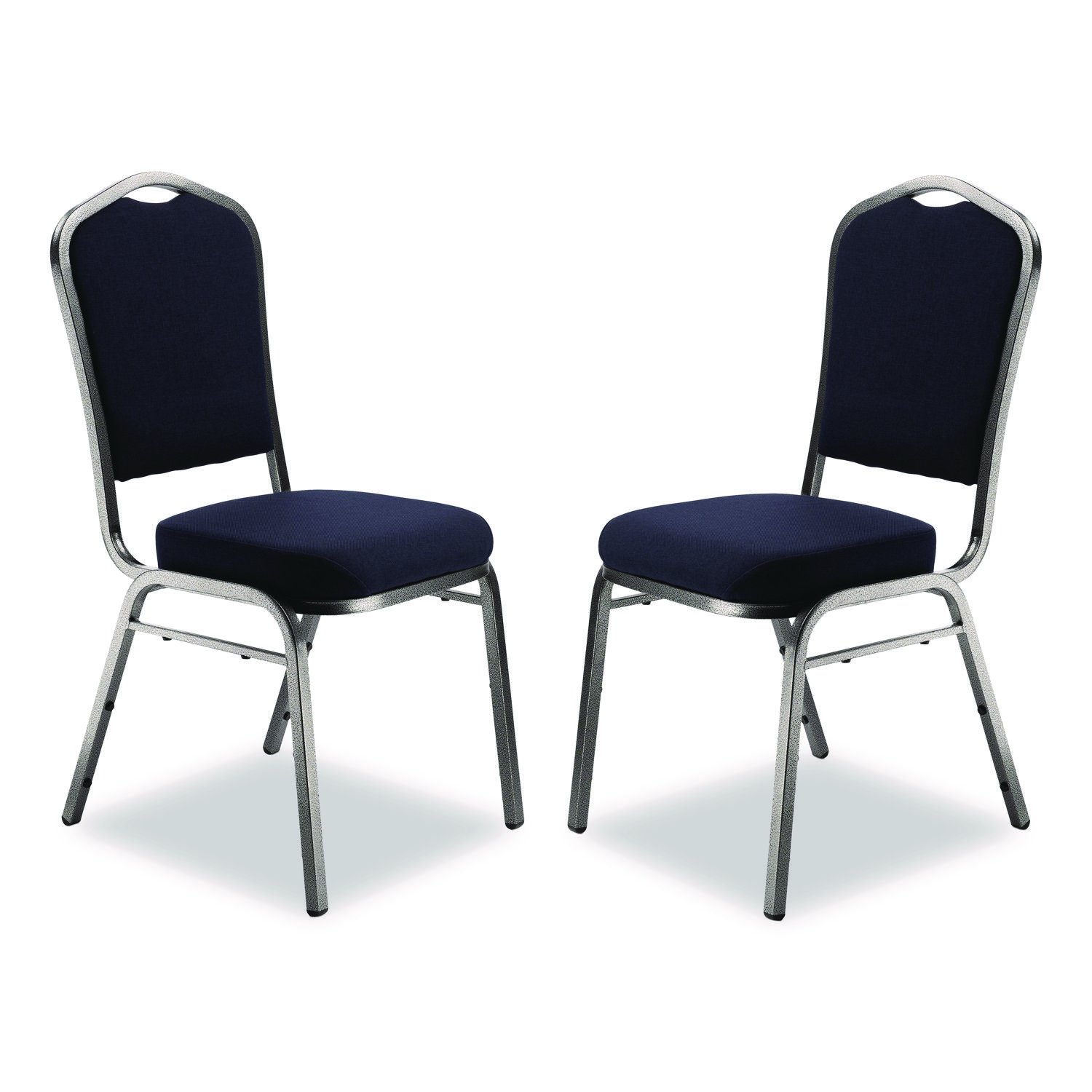 9300 Series Deluxe Upholstered Stack Chair, Fabric, Supports 500 lb, 19" Seat Ht, Midnight Blue Seat/Back, Silver Base, 2/PK