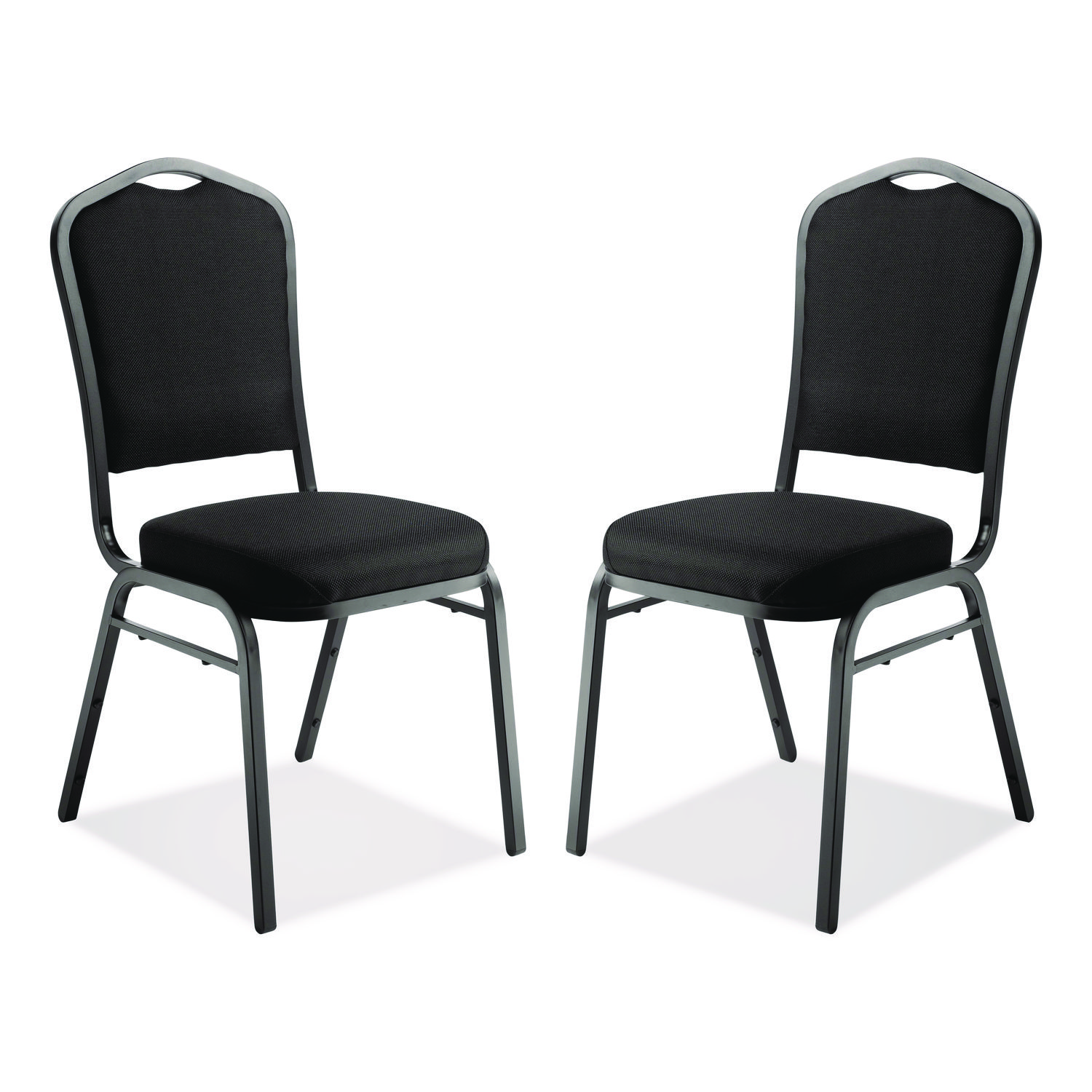 9300 Series Deluxe Upholstered Stack Chair, Fabric, Supports 500 lb, 19" Seat Height, Ebony Black Seat/Back, Black Base, 2/PK