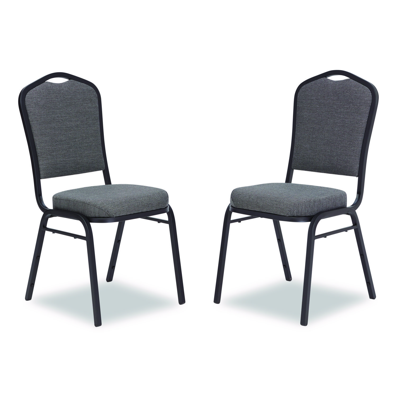 9300 Series Deluxe Upholstered Stack Chair, Fabric, Supports 500 lb,19" Seat Ht, Nat Graystone Seat/Back, Black Base, 2/PK