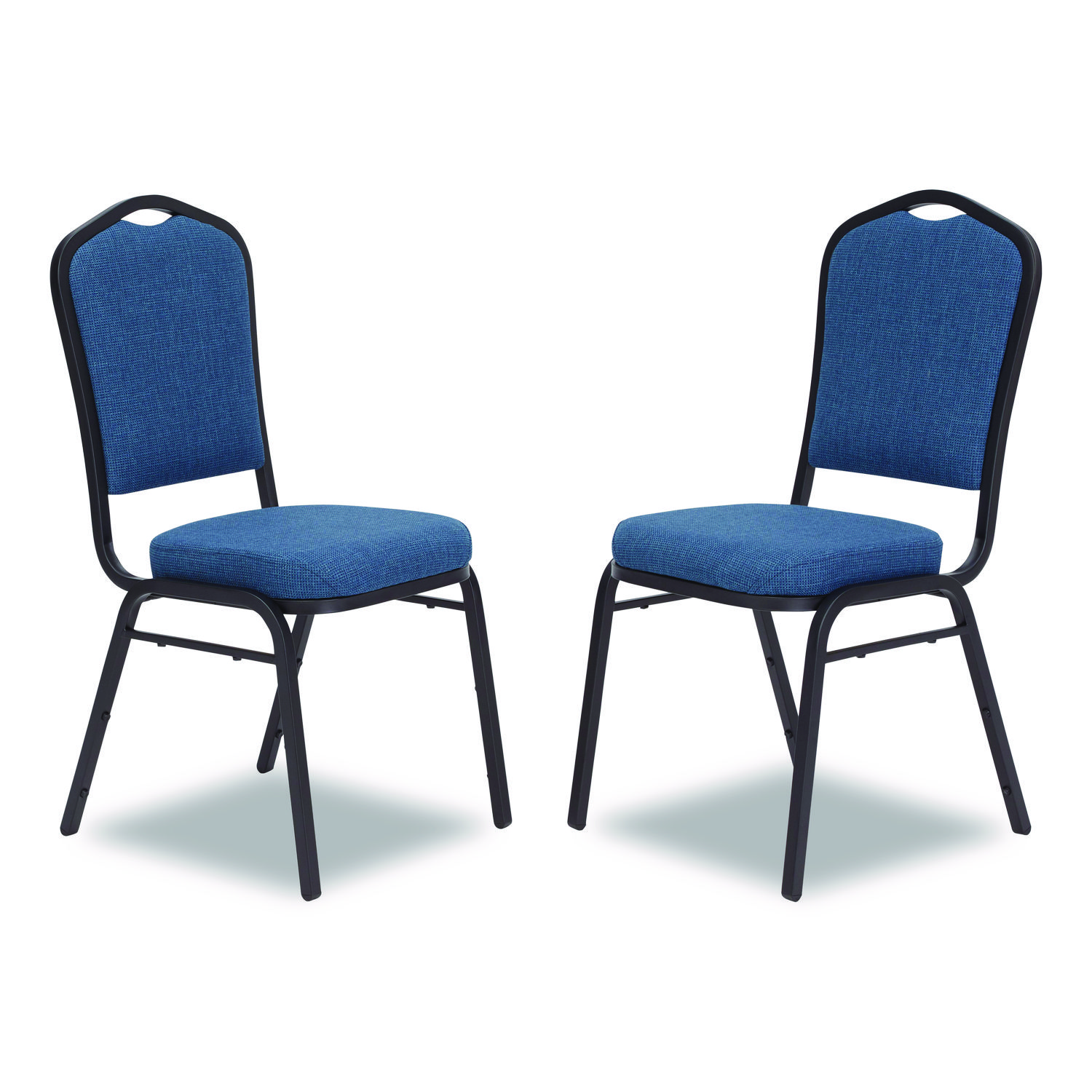 9300 Series Deluxe Upholstered Stack Chair, Fabric, Supports 500 lb, 19" Seat Ht, Natural Blue Seat/Back, Black Base, 2/Pack