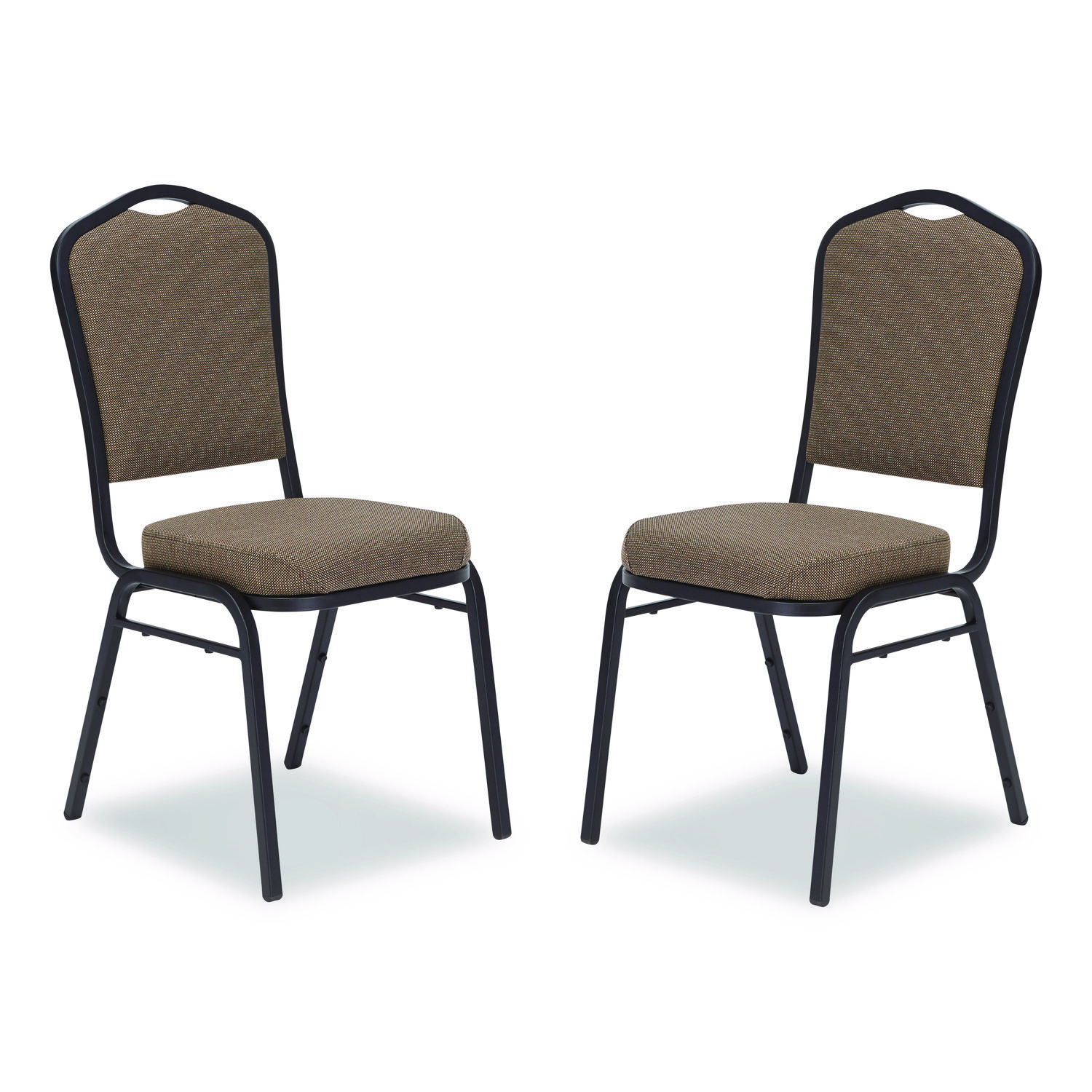 9300 Series Deluxe Upholstered Stack Chair, Fabric, Supports 500 lb, 19" Seat Ht, Natural Taupe Seat/Back, Black Base, 2/Pack