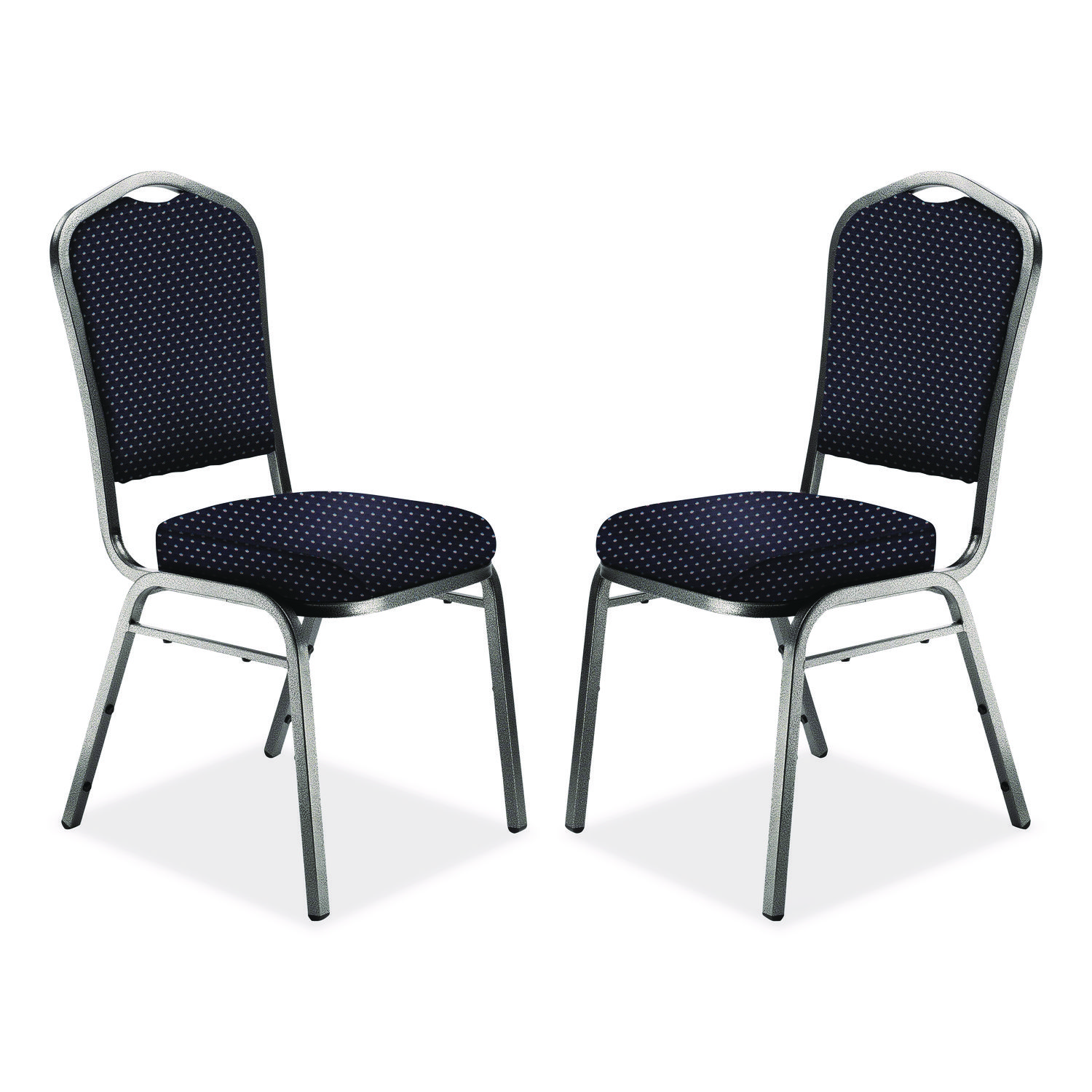 9300 Series Deluxe Upholstered Stack Chair, Fabric, Supports 500 lb, 19" Seat Ht, Diamond Navy Seat/Back, Silver Base, 2/Pack