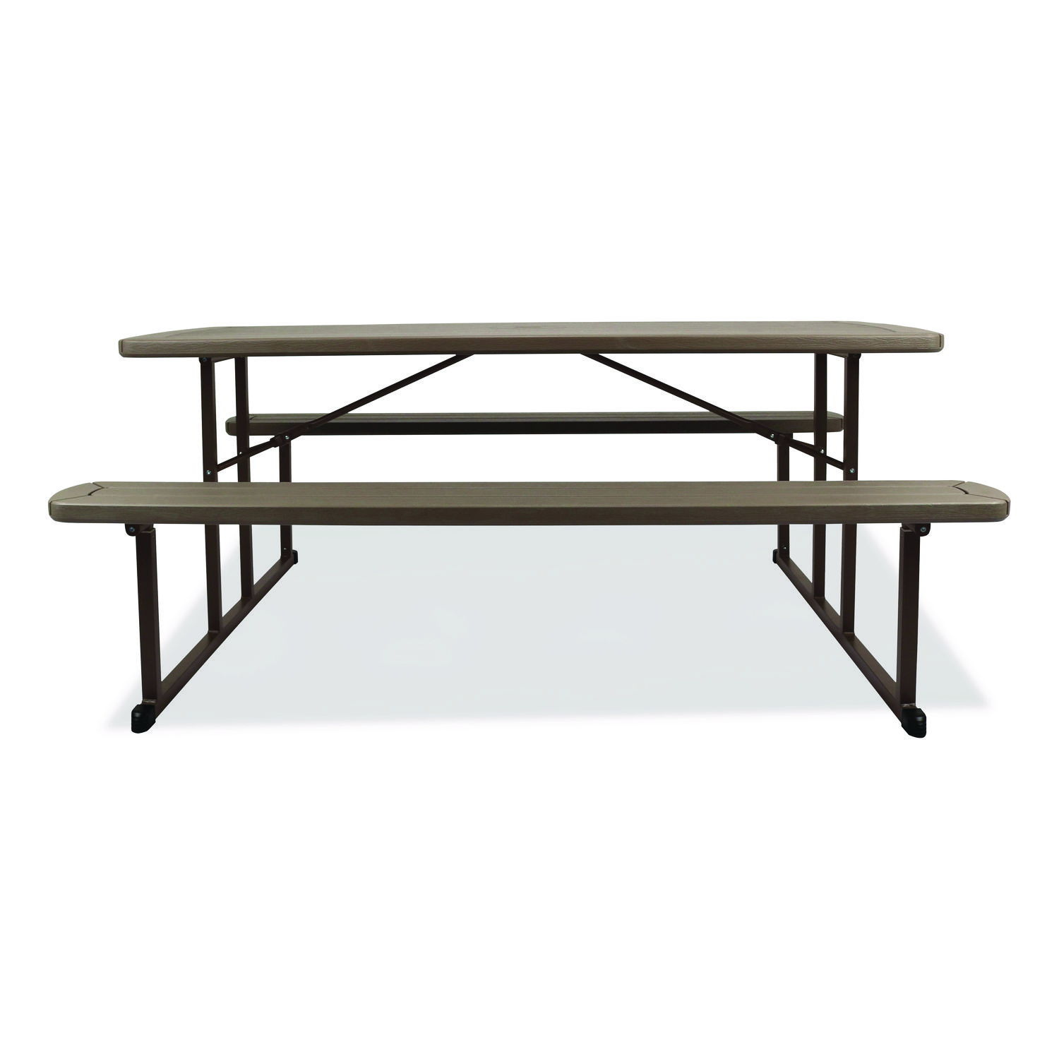 Blow Molded Folding Picnic Table, Rectangular, 57w x 72d x 29.5h, Brown Top, Brown Base/Legs