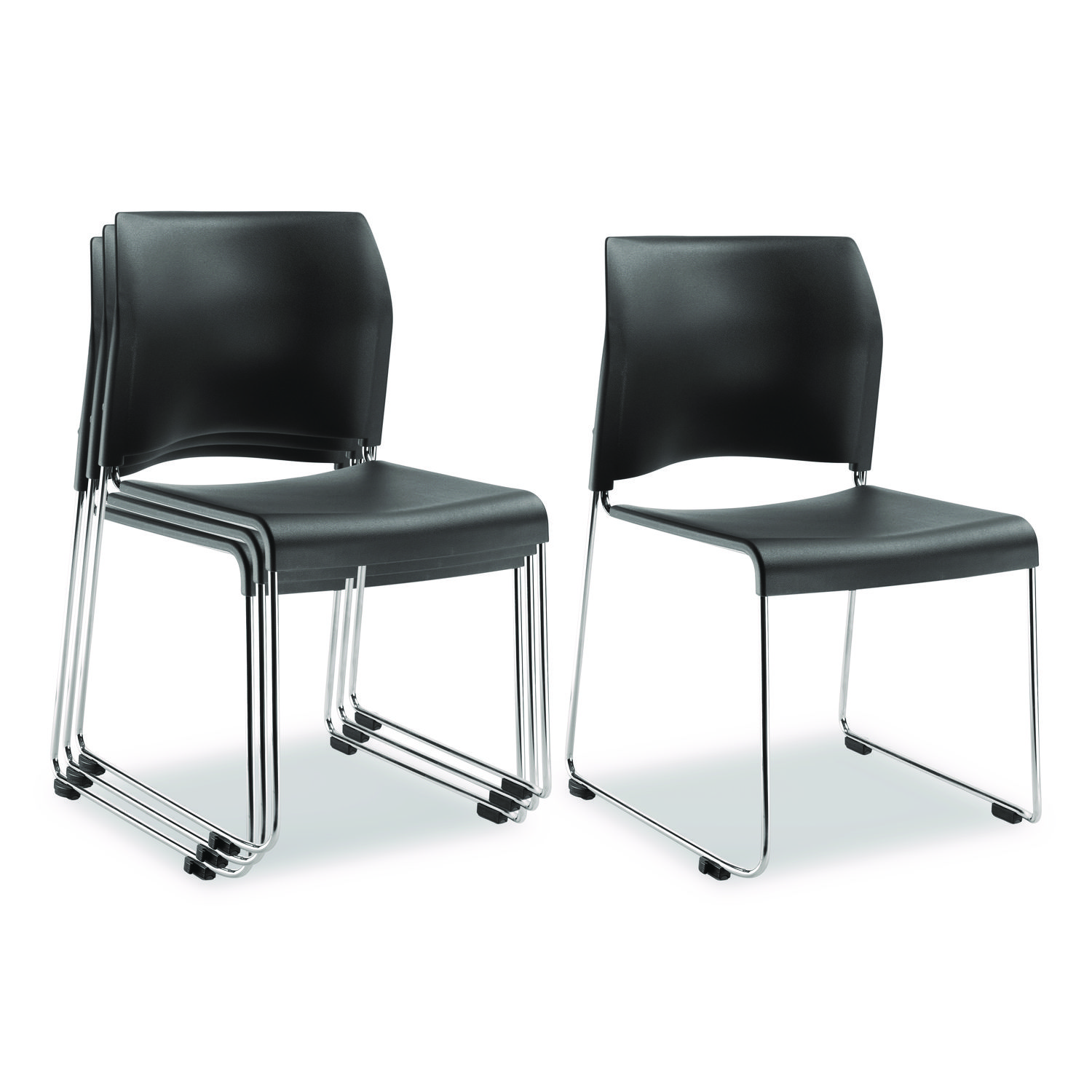 8800 Series Cafetorium Plastic Stack Chair, Supports Up to 500 lb, 18" Seat Height, Charcoal Seat/Back, Chrome Base, 4/Carton