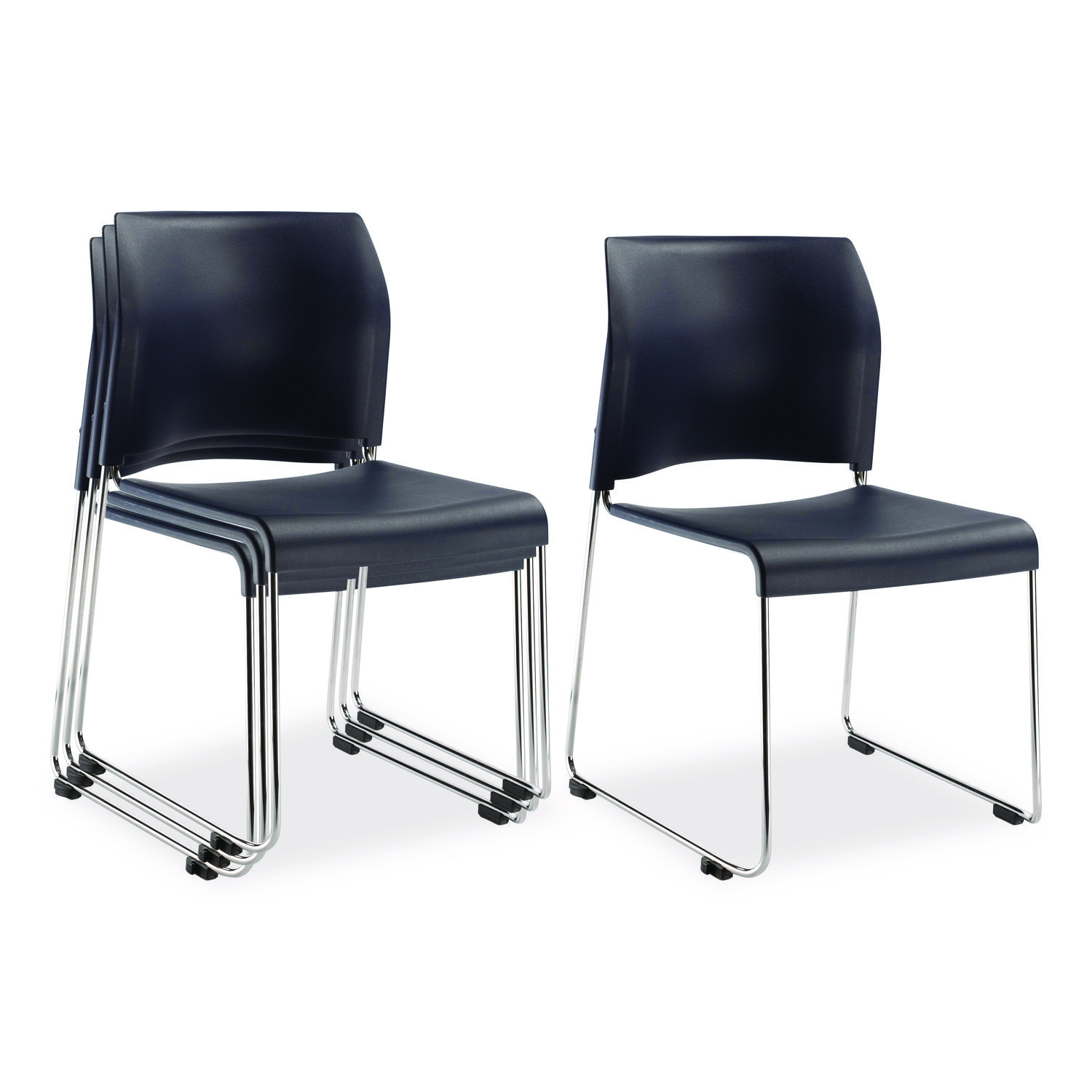 8800 Series Cafetorium Plastic Stack Chair, Supports Up to 500 lb, 18" Seat Height, Blue Seat/Back, Chrome Base, 4/Carton
