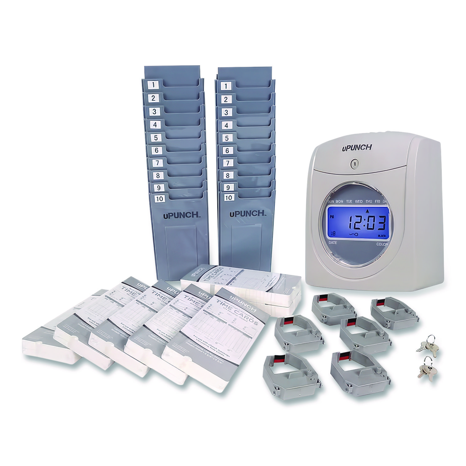 UB2000 Electronic Calculating Time Clock Bundle, Digital Display, Gray