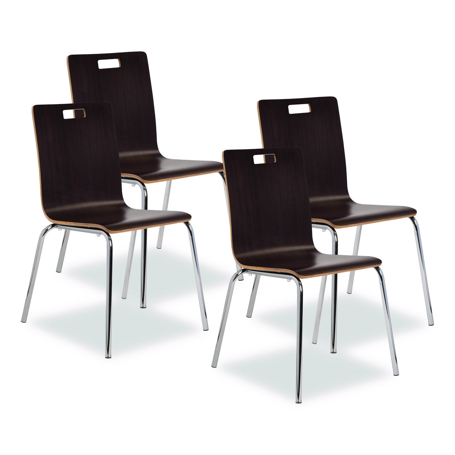 Bushwick Series Bentwood Chair, Supports Up to 500 lb, 18" Seat Height, Espresso Seat, Espresso Back, Chrome Base, 4/Carton