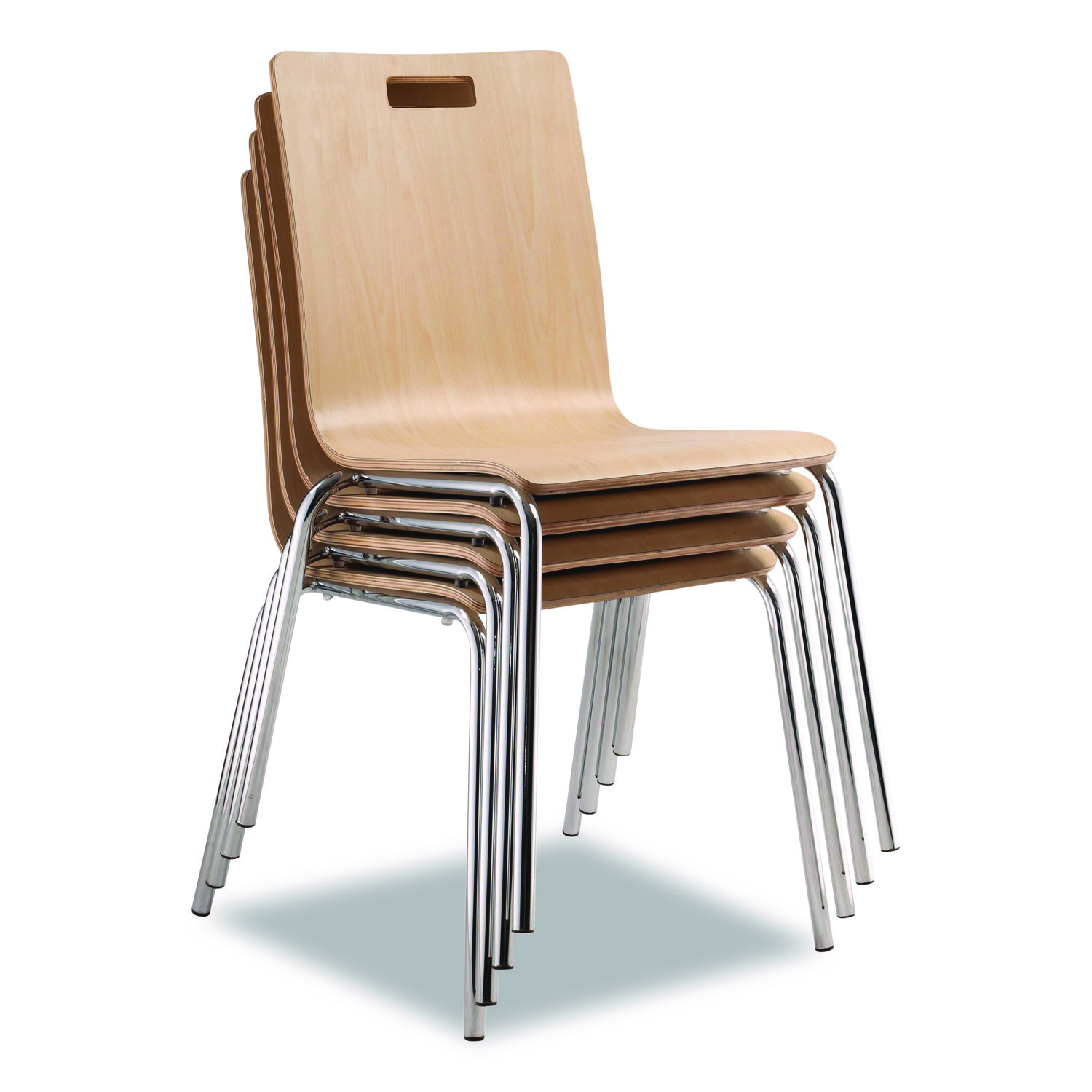 Bushwick Series Bentwood Chair, Supports Up to 500 lb, 18" Seat Height, Natural Seat, Natural Back, Chrome Base, 4/Carton