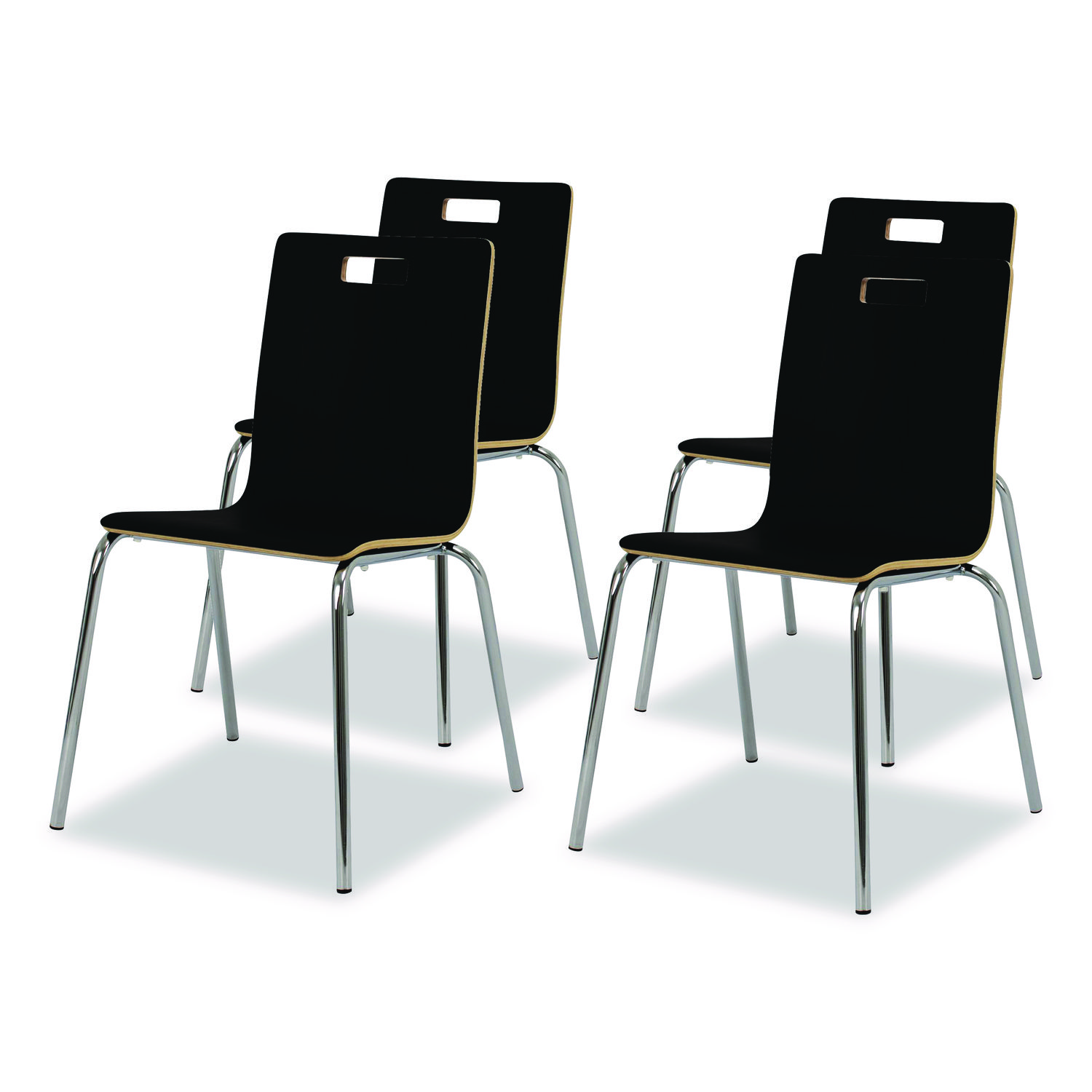 Bushwick Series Bentwood Chair, Supports Up to 500 lb, 18" Seat Height, Black Seat, Black Back, Chrome Base, 4/Carton