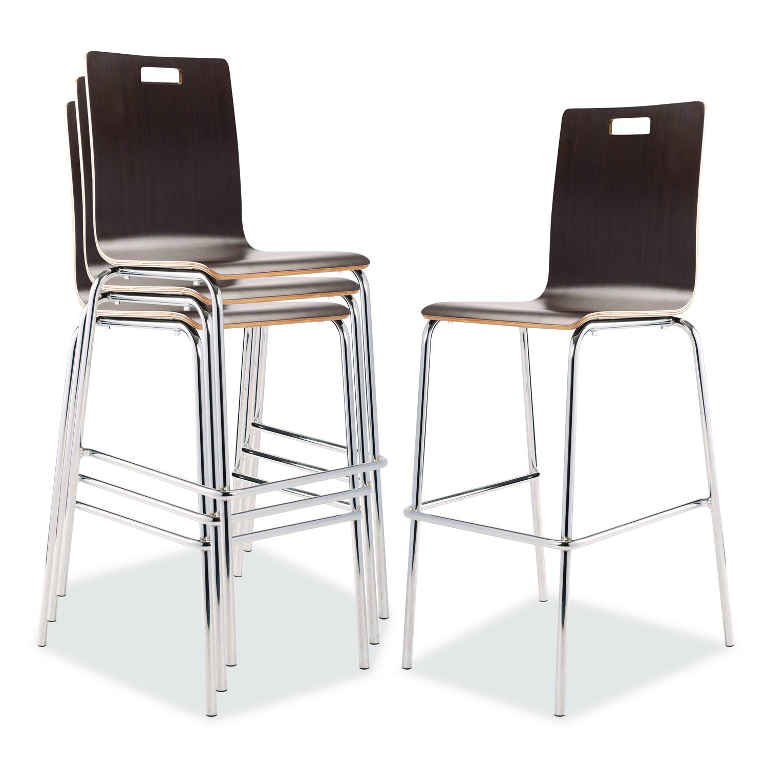 Bushwick Series Bentwood Stool, Supports Up to 500 lb, 30" Seat Height, Espresso Seat, Espresso Back, Chrome Base, 4/Carton
