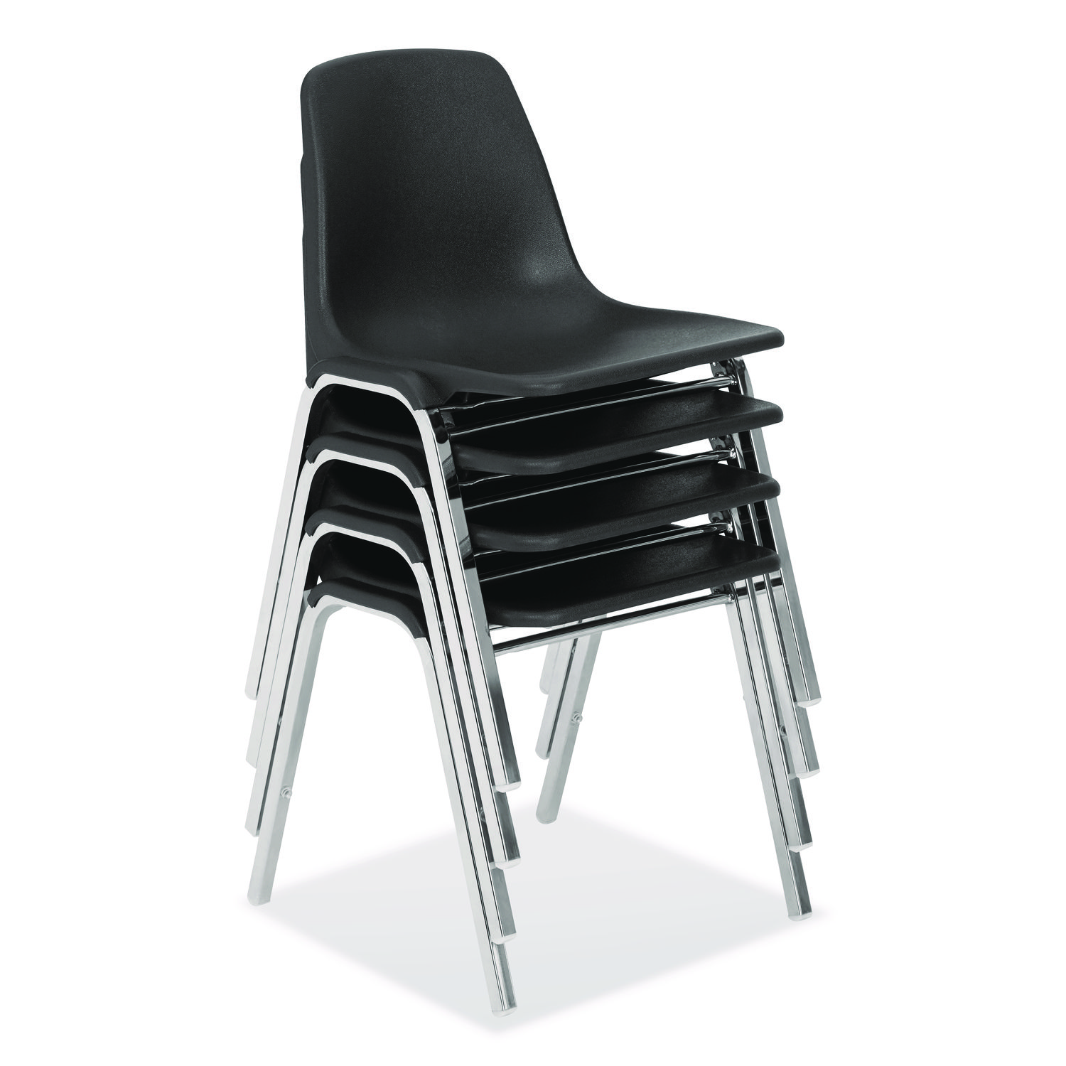 8100 Series Poly Shell Stacking Chair, Supports Up to 500 lb, 18" Seat Height, Black Seat, Black Back, Chrome Base, 4/Carton