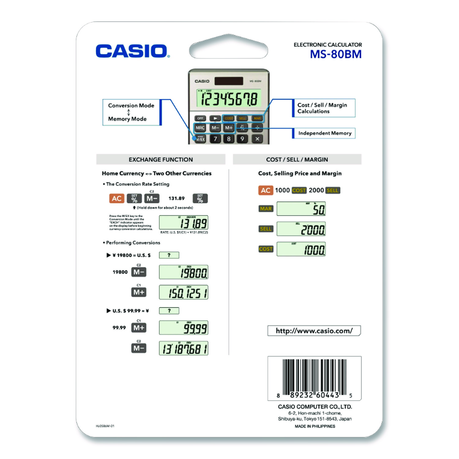 MS80B 8-Digit Battery and Solar Basic Calculator, LCD, Silver