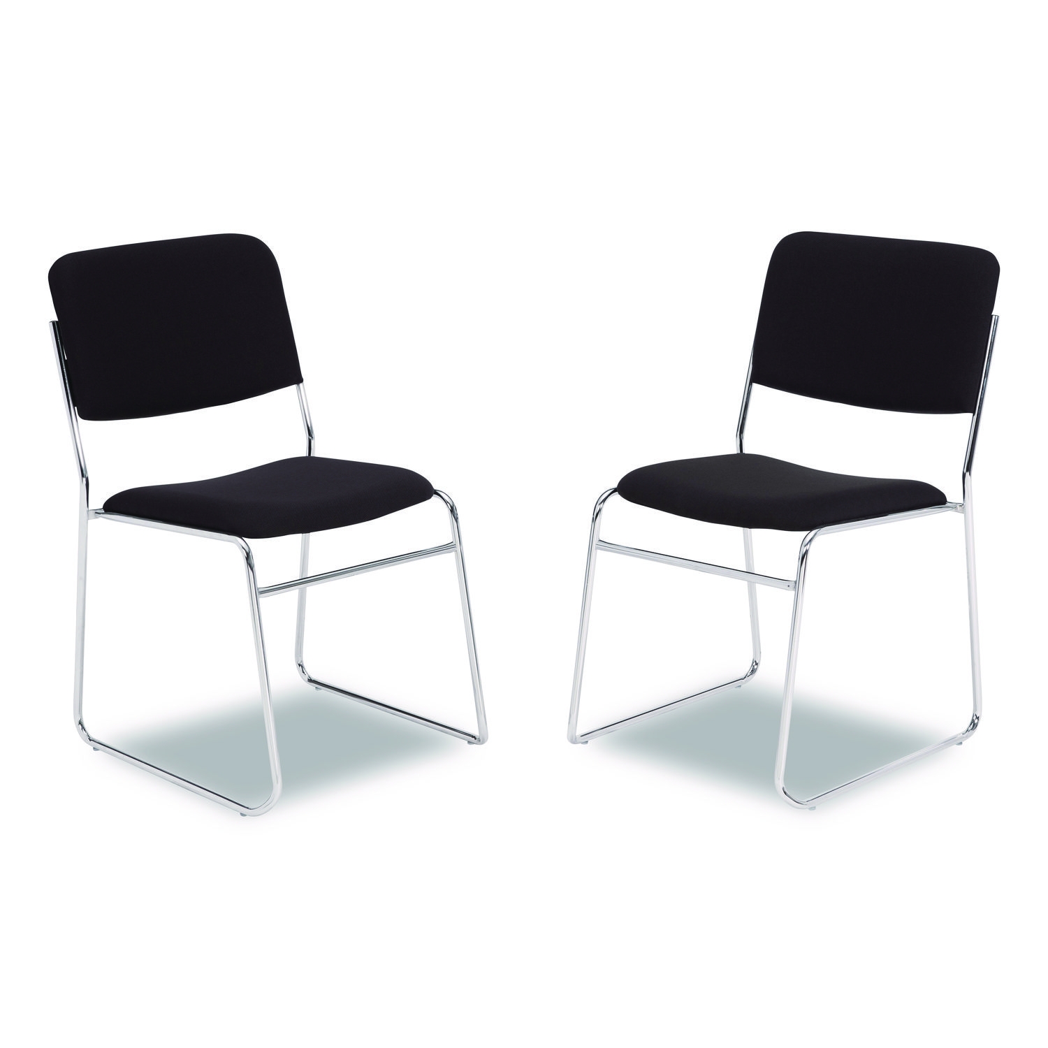 8600 Series Fabric Padded Signature Stack Chair, Supports Up to 500 lb, 19" Seat Ht, Black Seat/Back, Chrome Base, 2/Pack