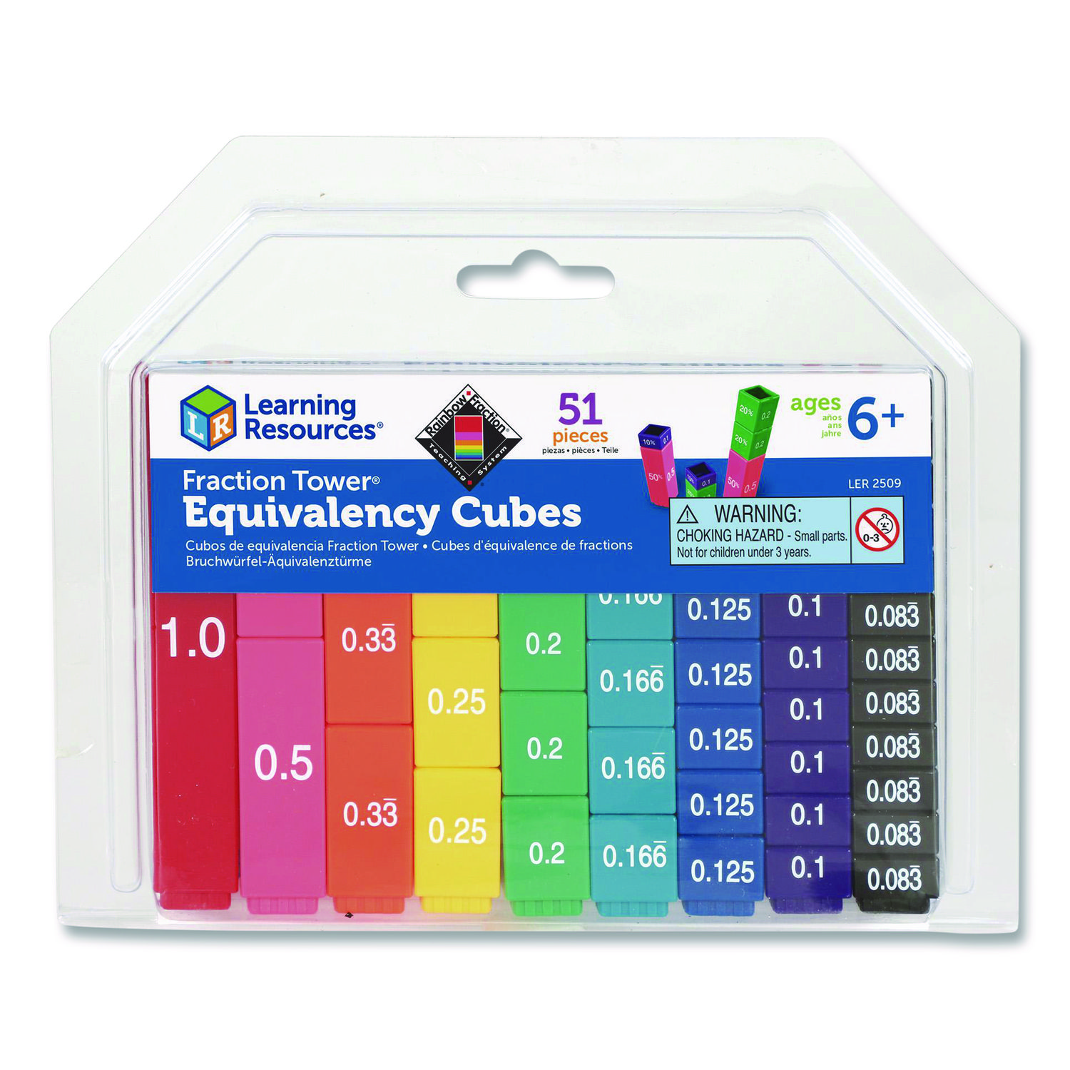Fraction Tower Equivalency Cubes, Nine Sizes, Grades 1 to 4, 51 Pieces