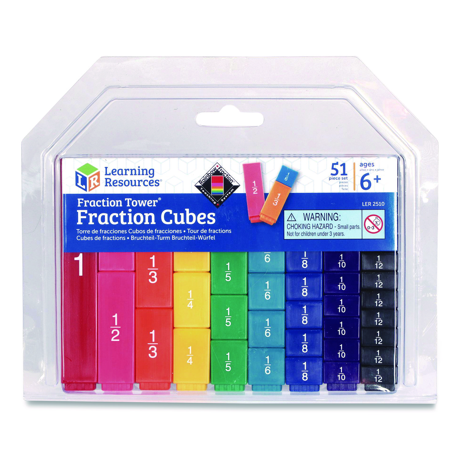 Fraction Tower Fraction Cubes, Grades 1 to 4, 51 Pieces
