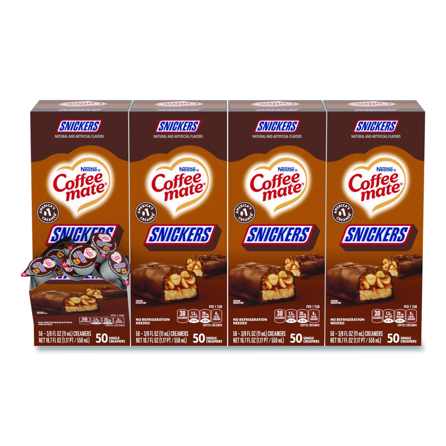 Liquid Coffee Creamer, Snickers, 0.38 oz Mini Cups, 200/Carton