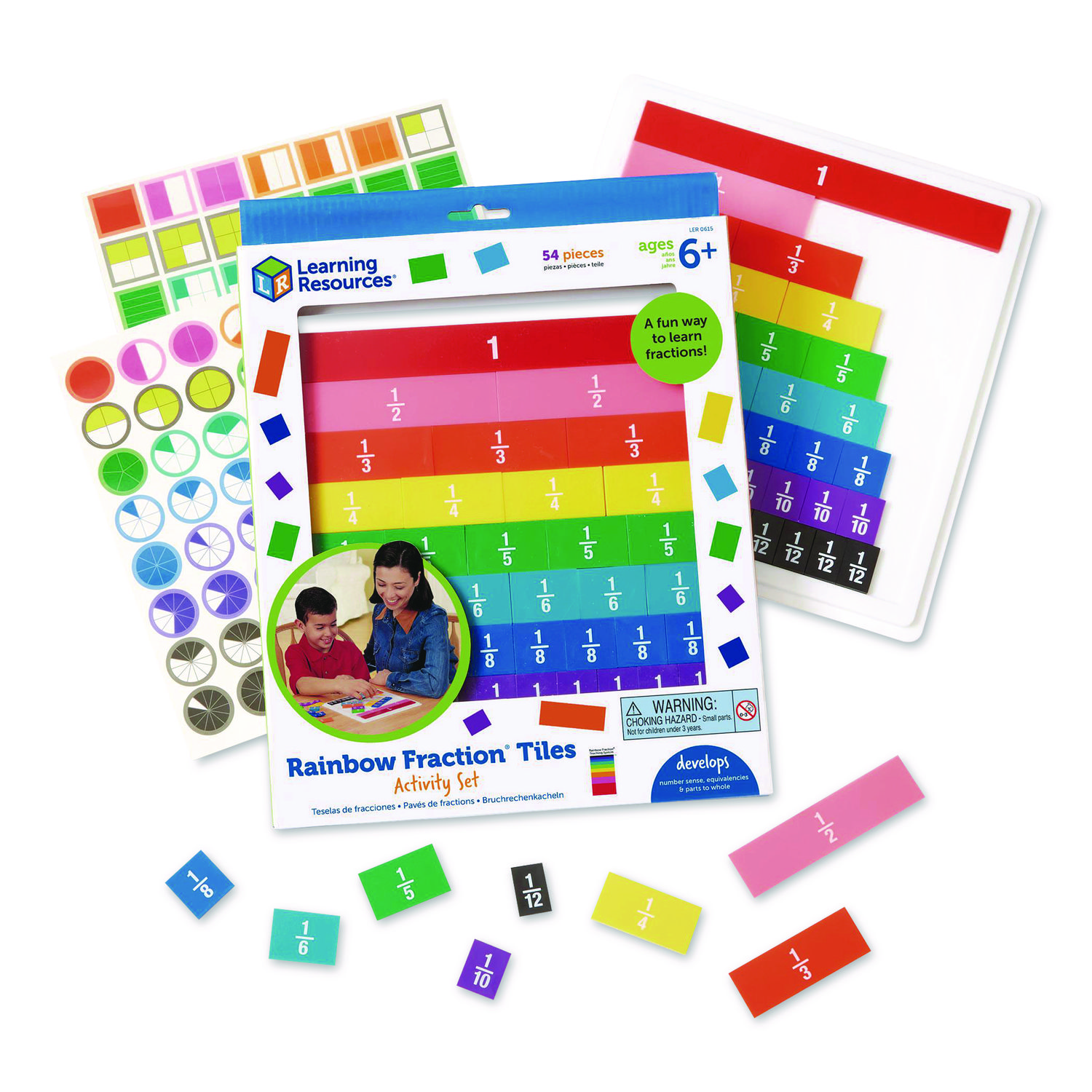 Rainbow Fraction Tiles with Tray, Grades 1 to 3, 54 Pieces