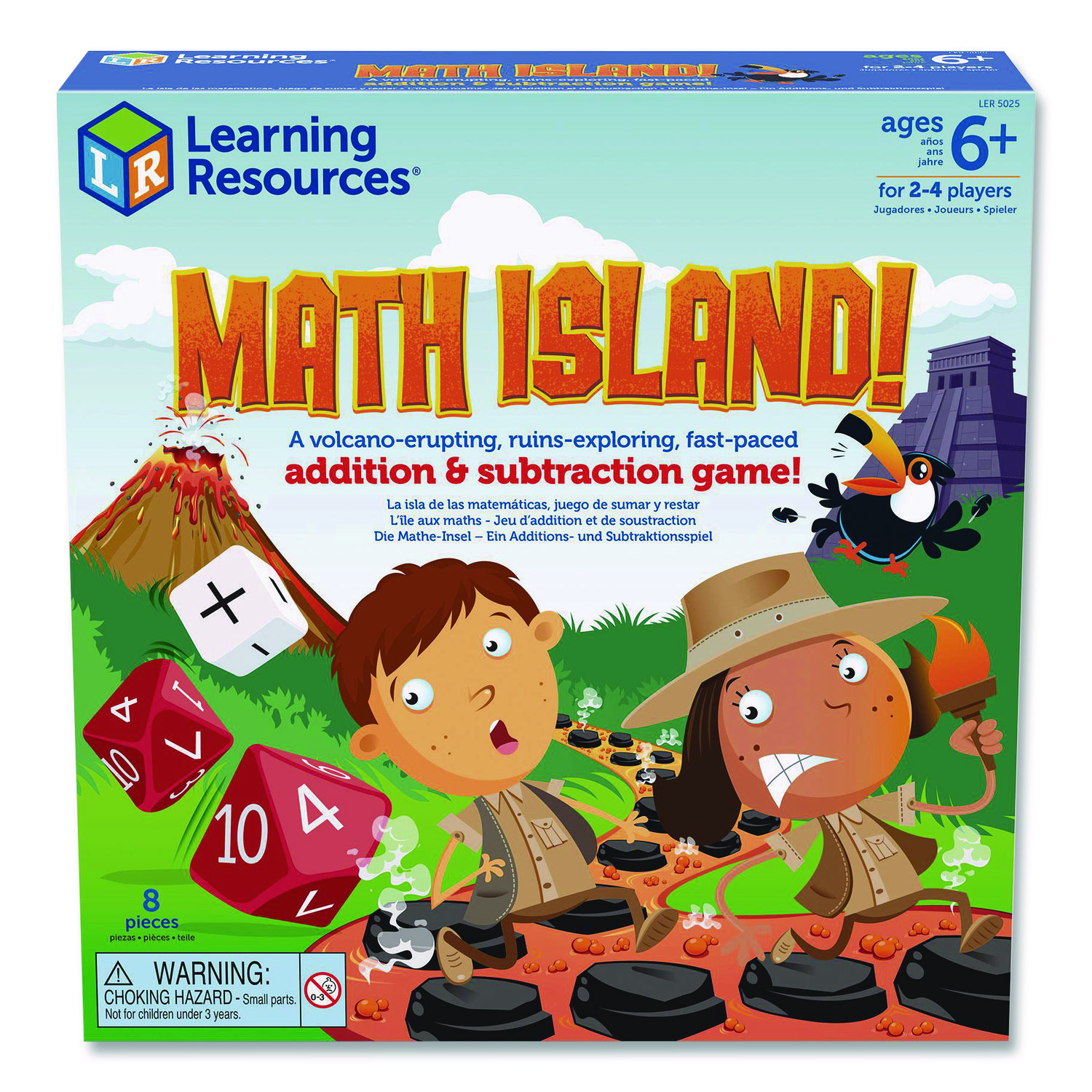 Math Island Addition and Subtraction Game, 2 to 4 Players, Grades 1 to 4, 8 Pieces