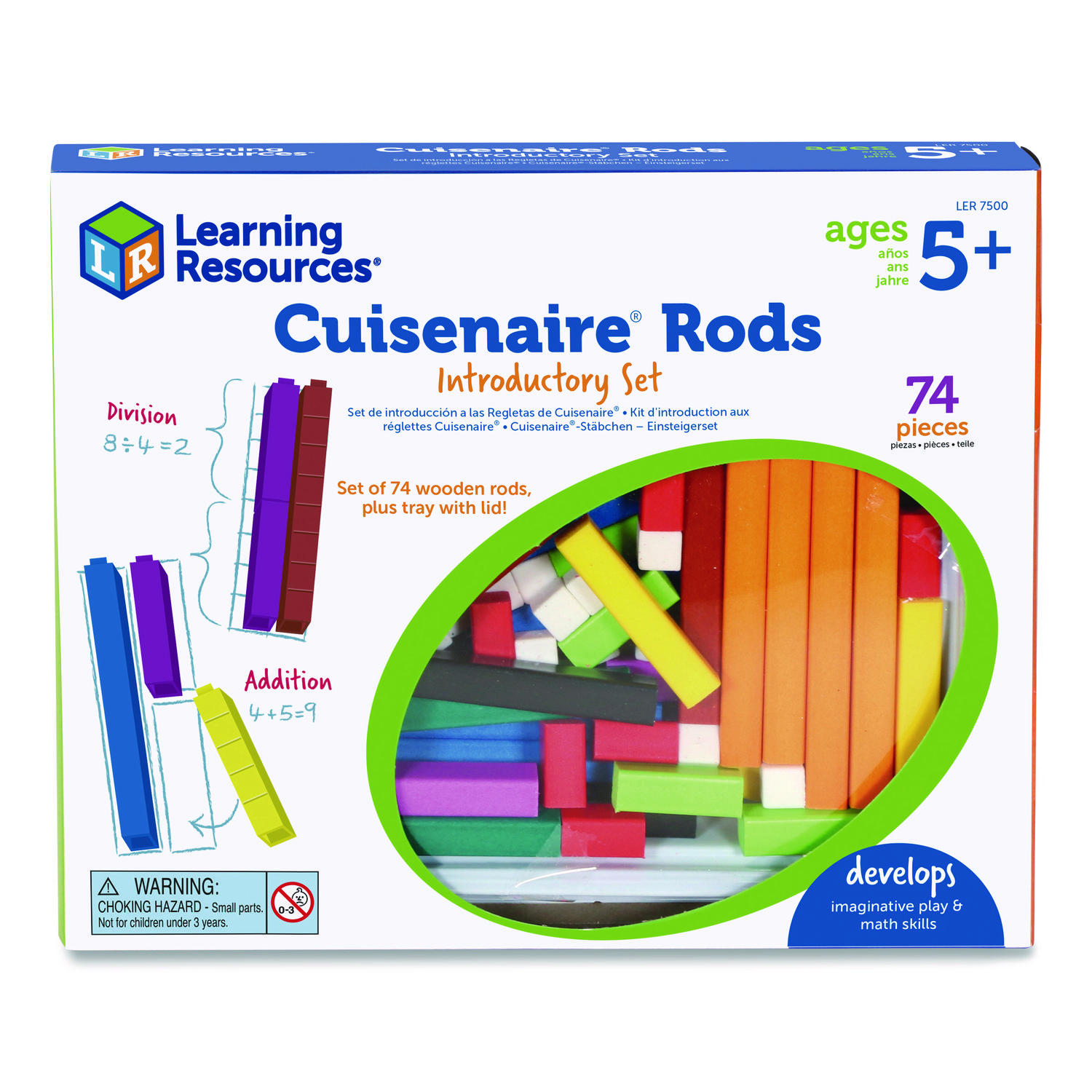 Cuisenaire Rods Introductory Set, Grades Pre-K to 3, 74 Pieces