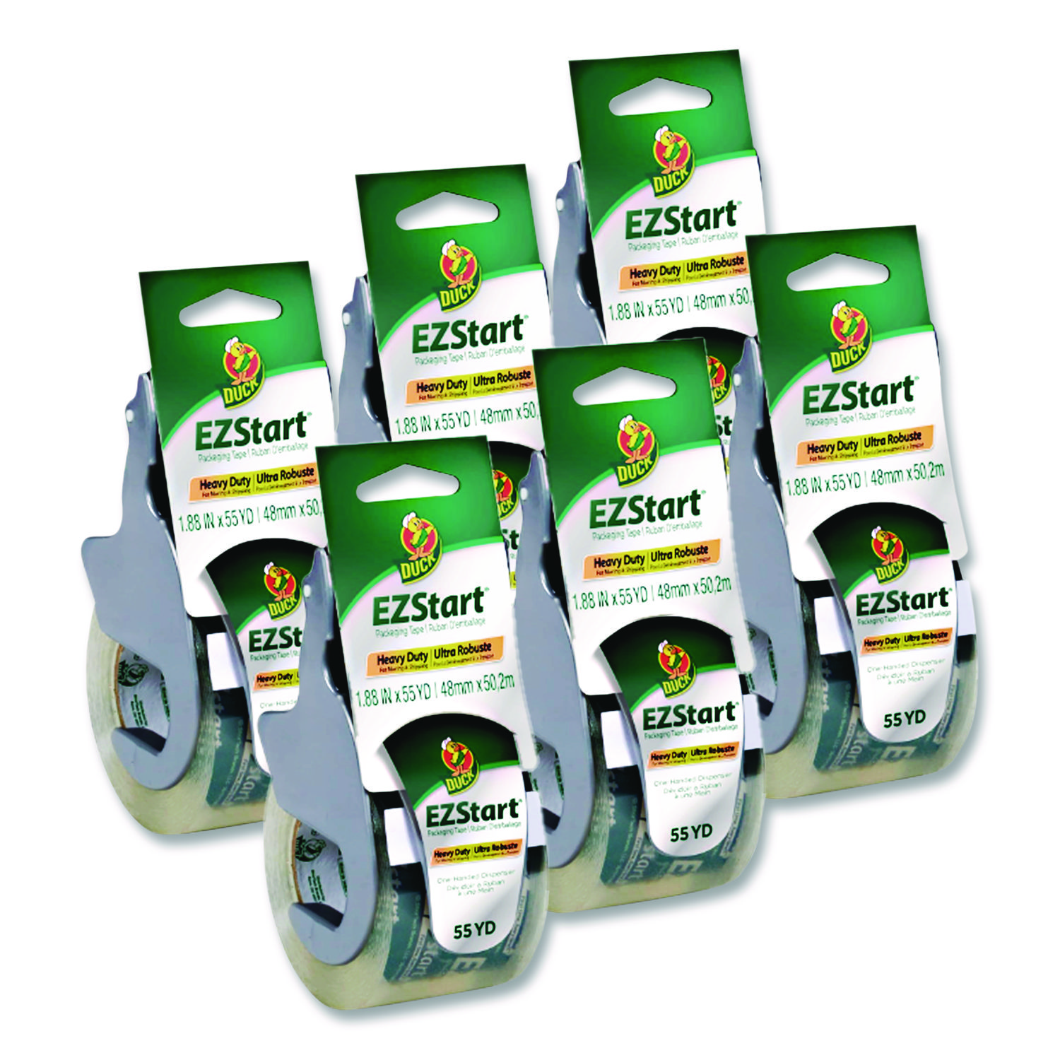 EZ Start Premium Packaging Tape with Dispenser, 3" Core, 1.88" x 22.2 yds, Clear, 6/Pack