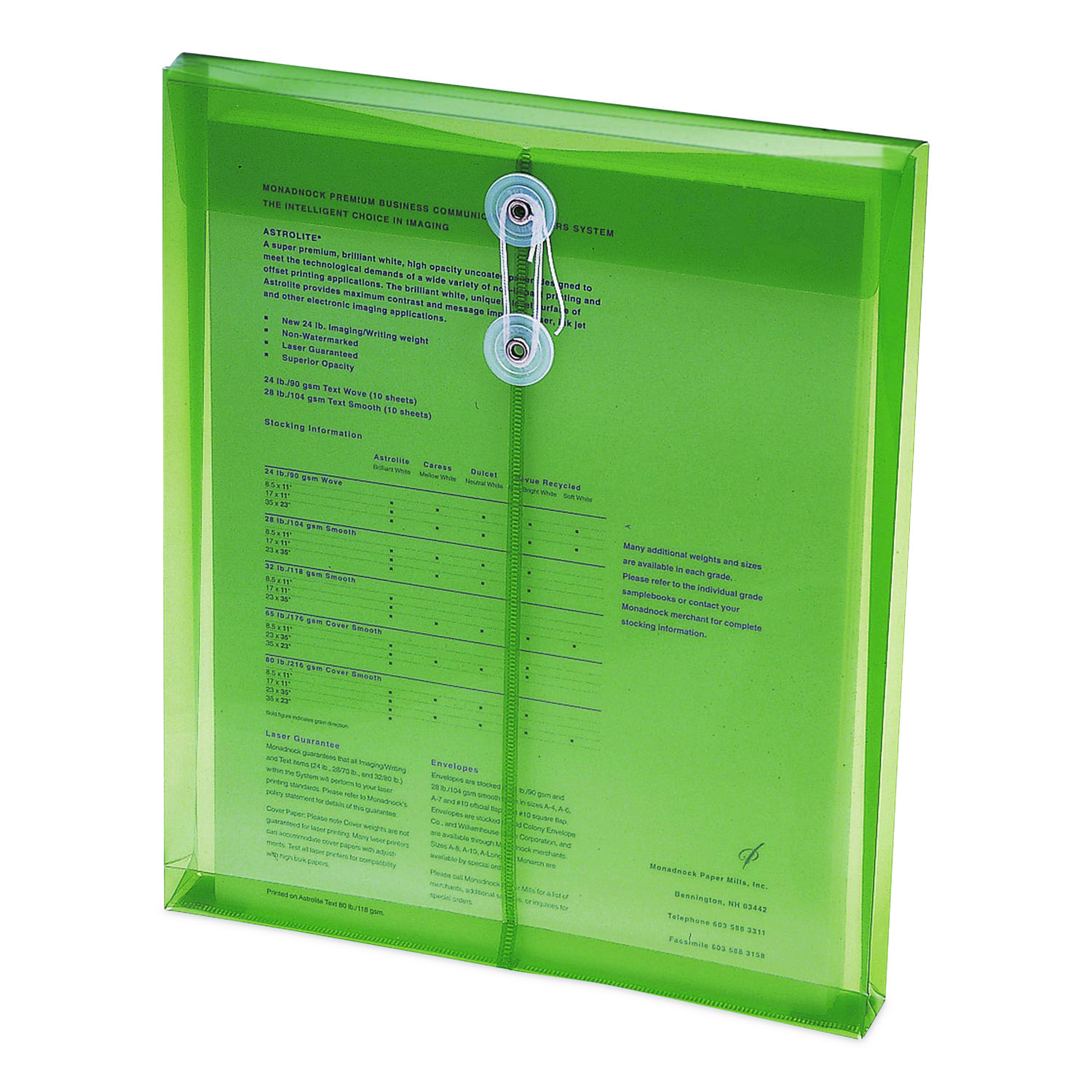 Poly String and Button Interoffice Envelopes, Open-End (Vertical), 9.75 x 11.63, Transparent Green, 5/Pack
