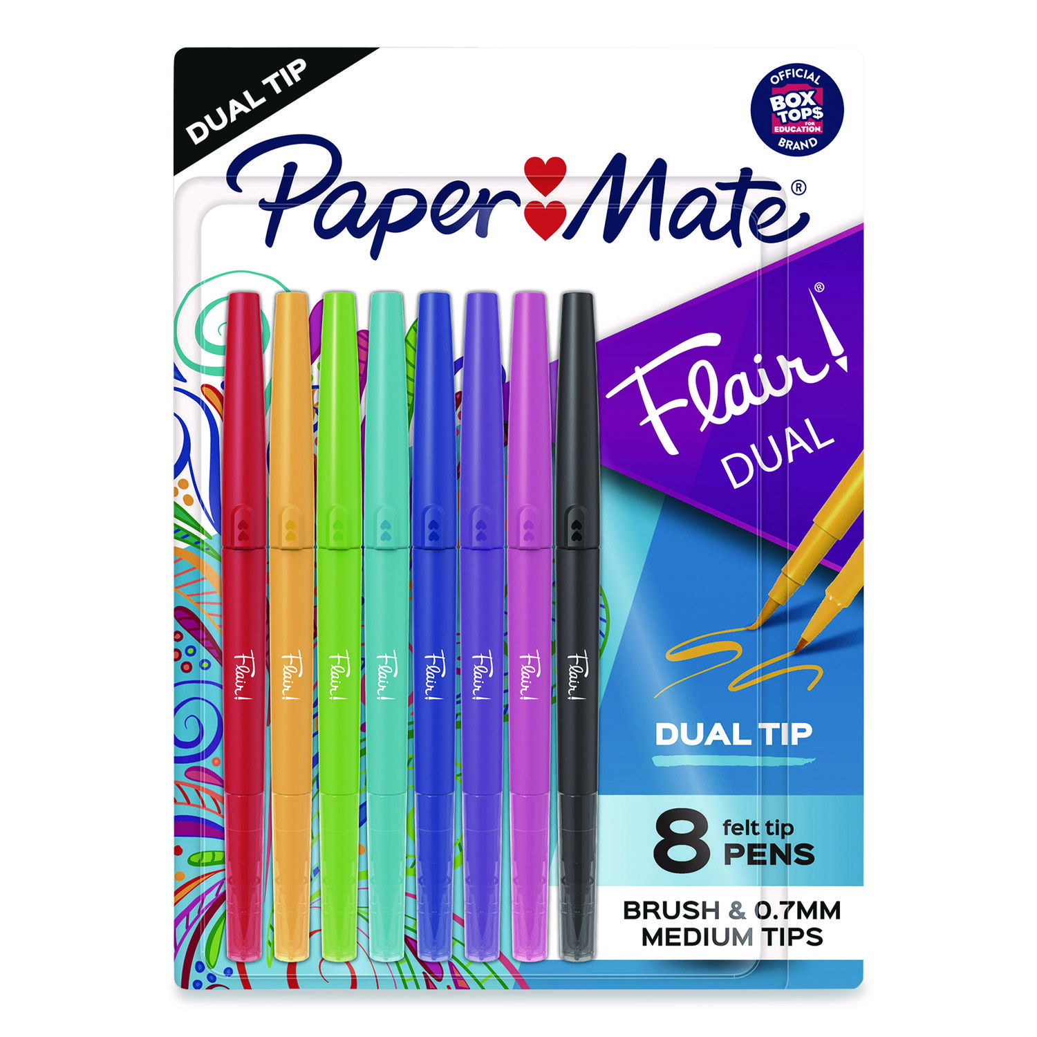 Flair Dual Porous Point Pen, Stick, Medium 0.7 mm Bullet, Pressure-Sensitive Brush, Assorted Ink and Barrel Colors, 8/Pack