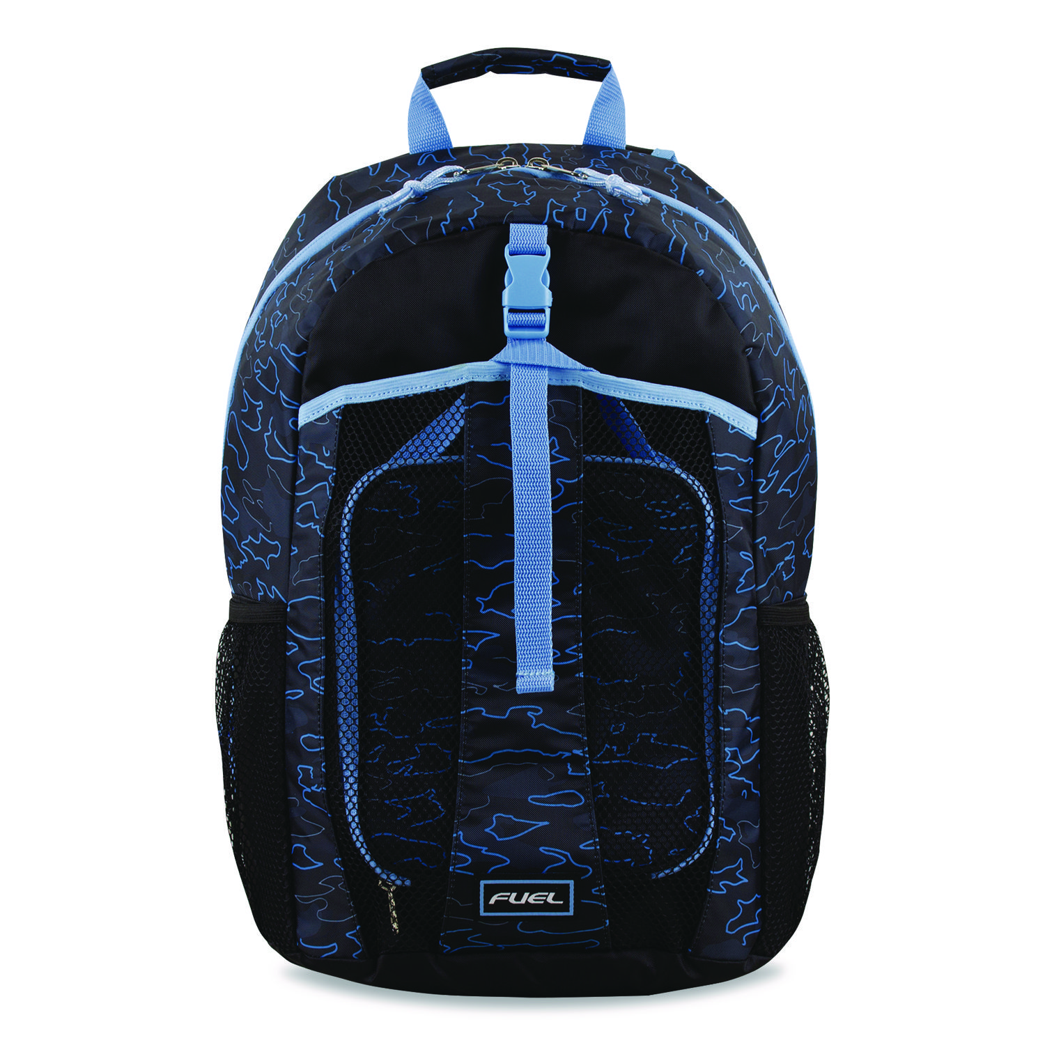 Bijoux Deluxe Backpack and Lunch Bag Bundle, 15.5" Laptop Sleeve, 12" x 8" x 18.5" and 7.5" x 4.25" x 9", Black/Blue Camo