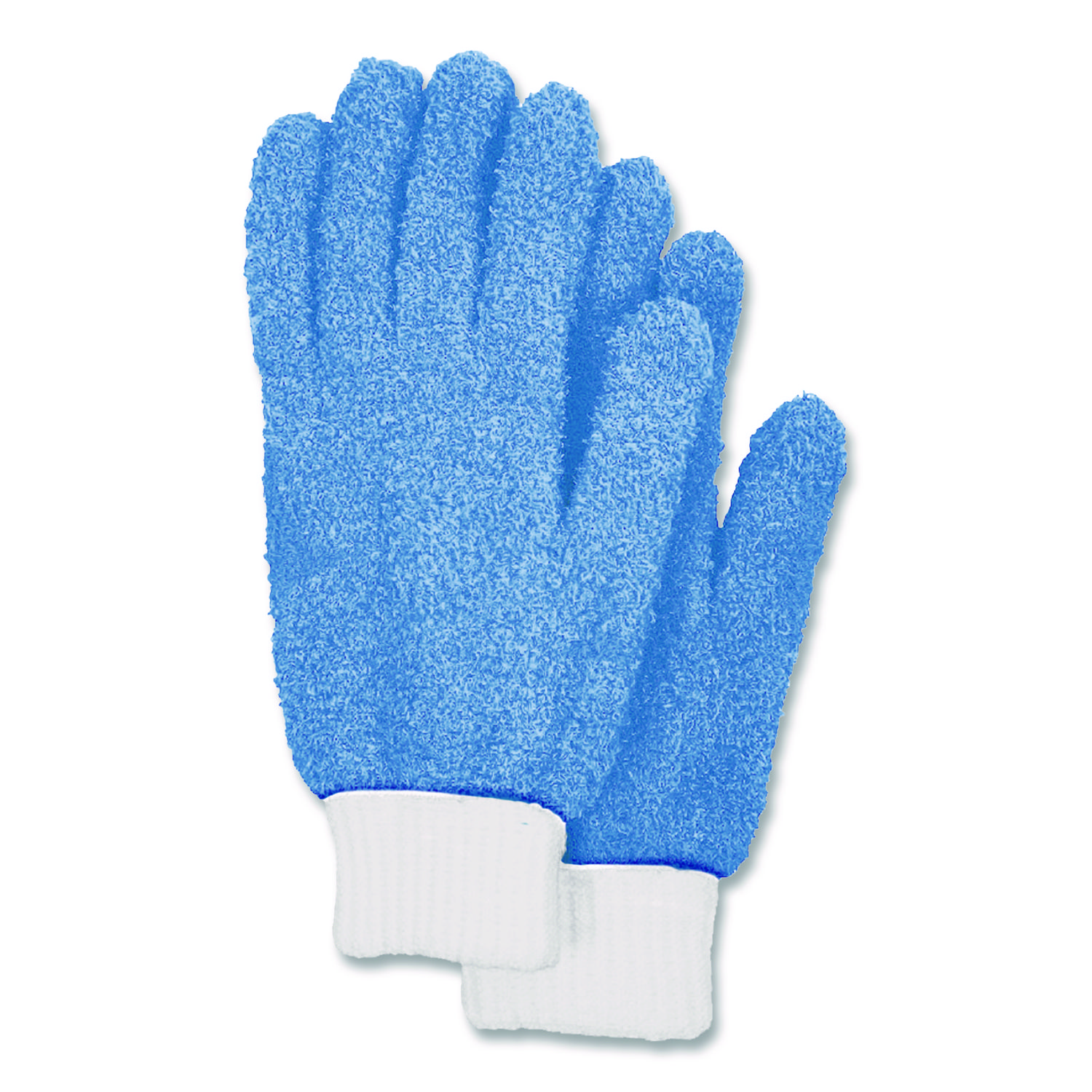 Microfiber Dusting Gloves, Blue with White Cuffs, 2 Gloves