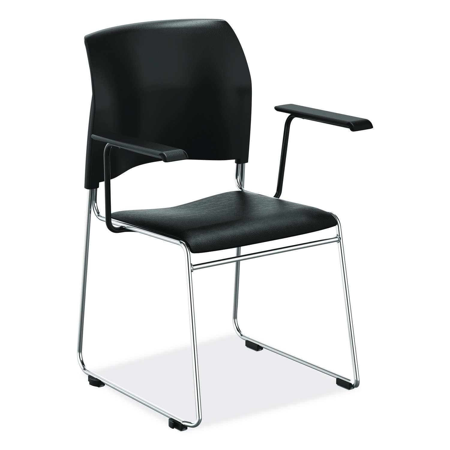 8700 Series Cafetorium Chair w/Armrests, Supports Up to 500 lb, 18" Seat Ht, Black Seat/Back, Chrome Base, 4/CT, 2 CT/Bundle